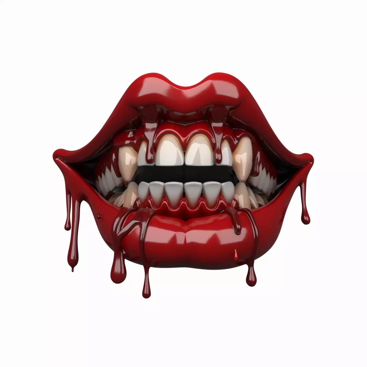 Premium 3D Model of Vampire Fang Dentures with Blood Drips 3D model