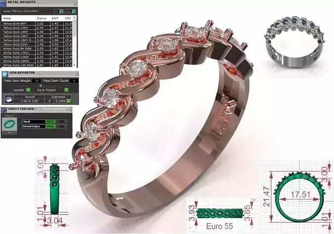 Wavy Eternity Band with Diamonds stl 3dm ring model jr00261