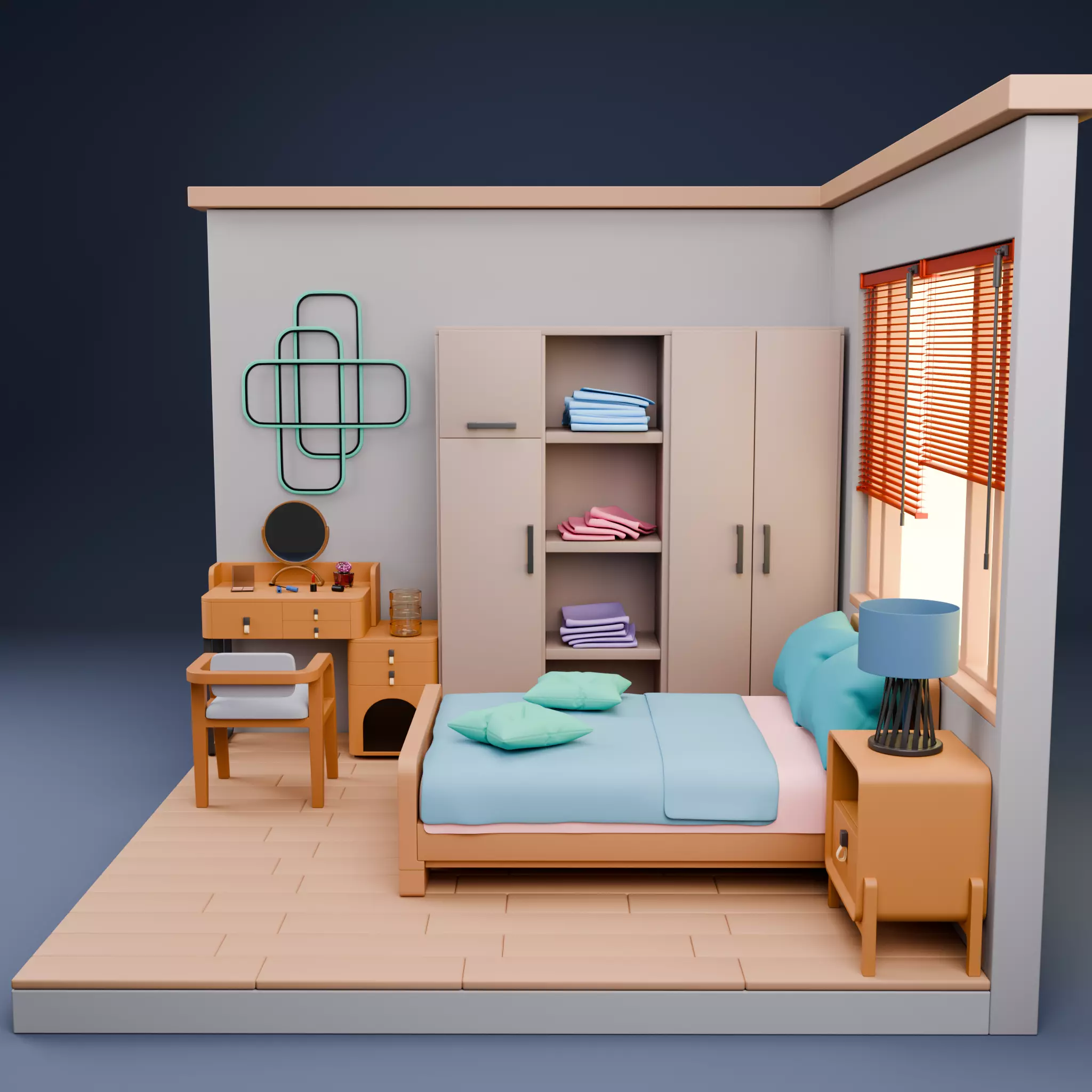 Stylized Isometric Home Pack 8 Modular Rooms Low-poly 3D model_80