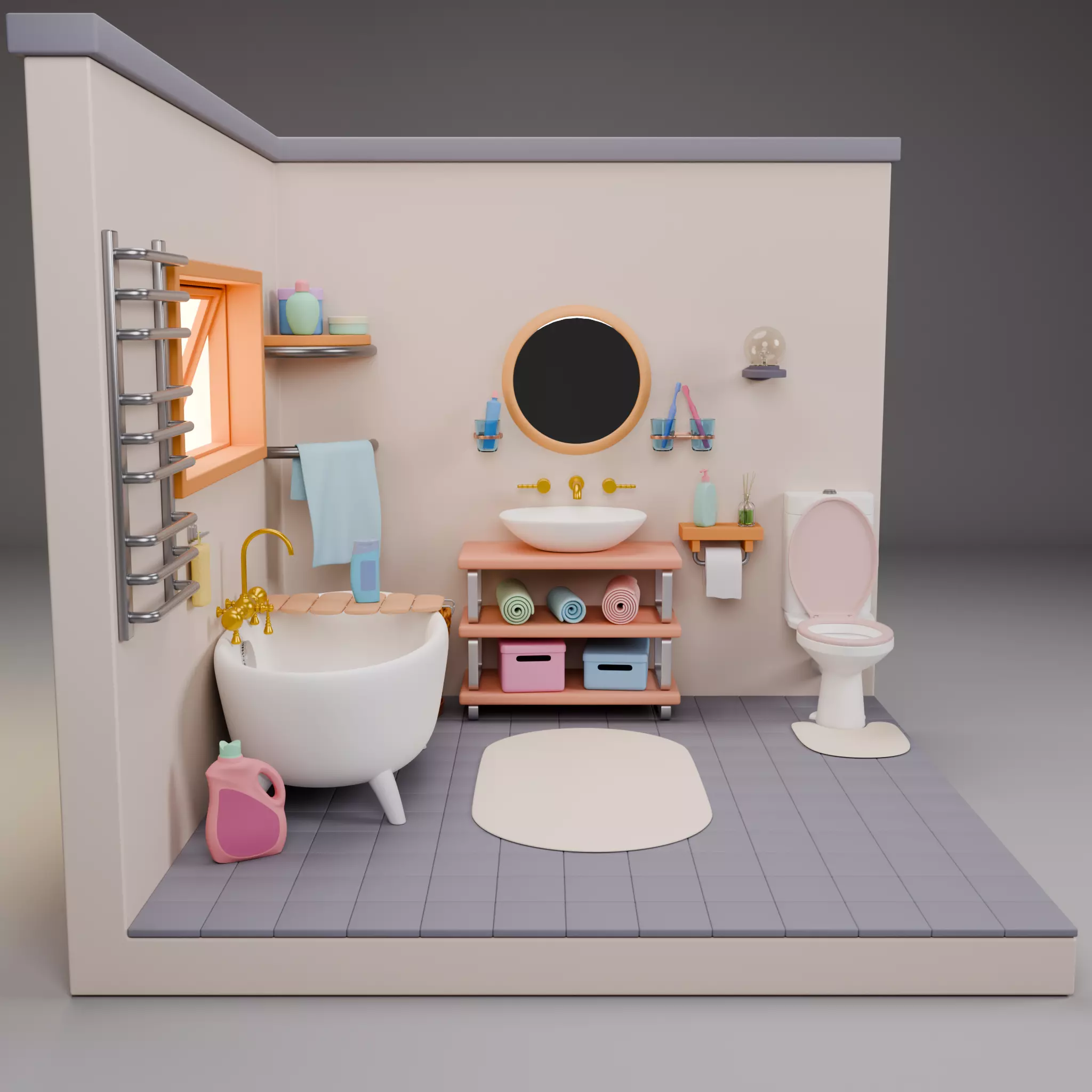 Stylized Isometric Home Pack 8 Modular Rooms Low-poly 3D model_66