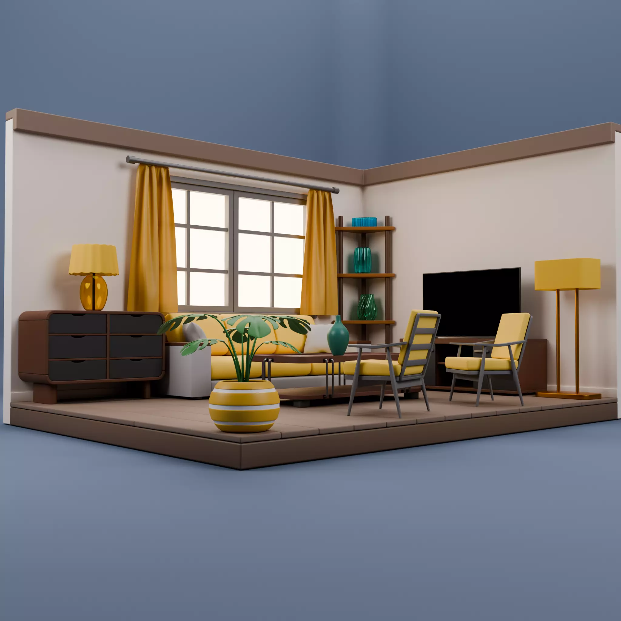 Stylized Isometric Home Pack 8 Modular Rooms Low-poly 3D model_2