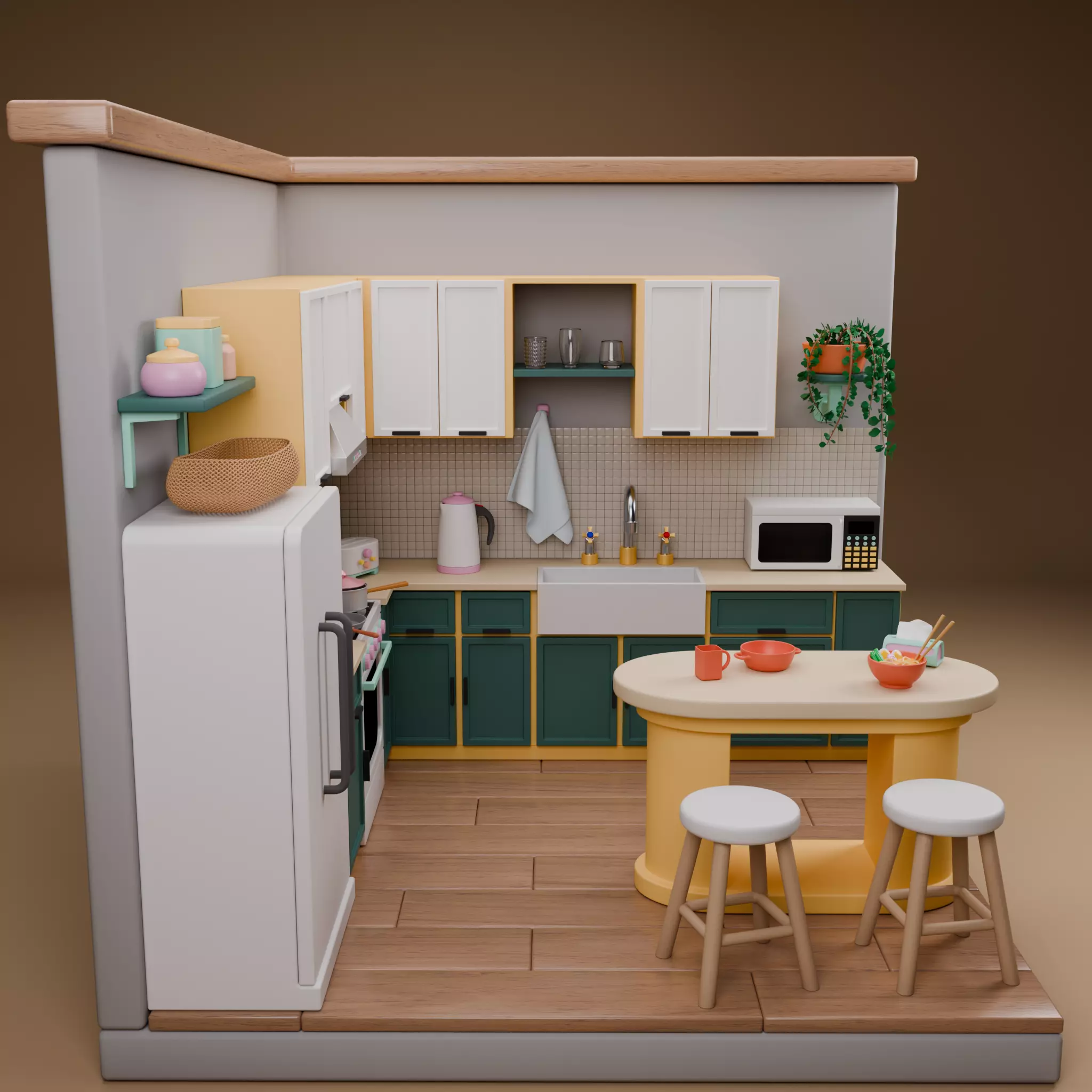 Stylized Isometric Home Pack 8 Modular Rooms Low-poly 3D model_17