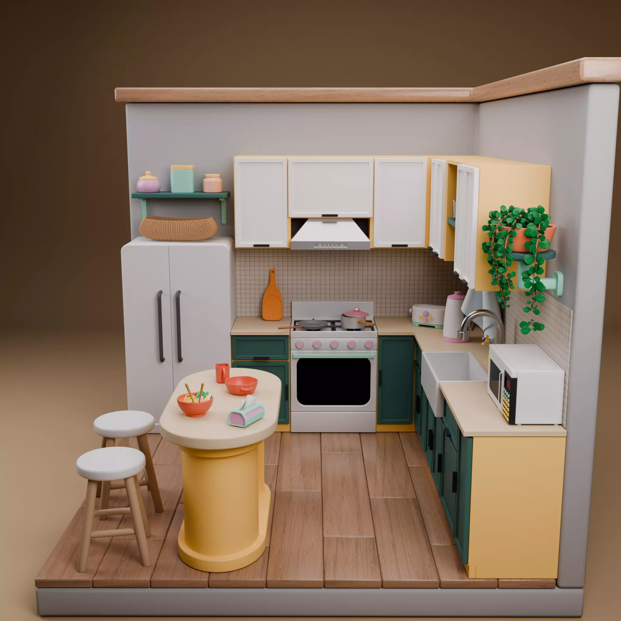 Stylized Isometric Home Pack 8 Modular Rooms Low-poly 3D model_16