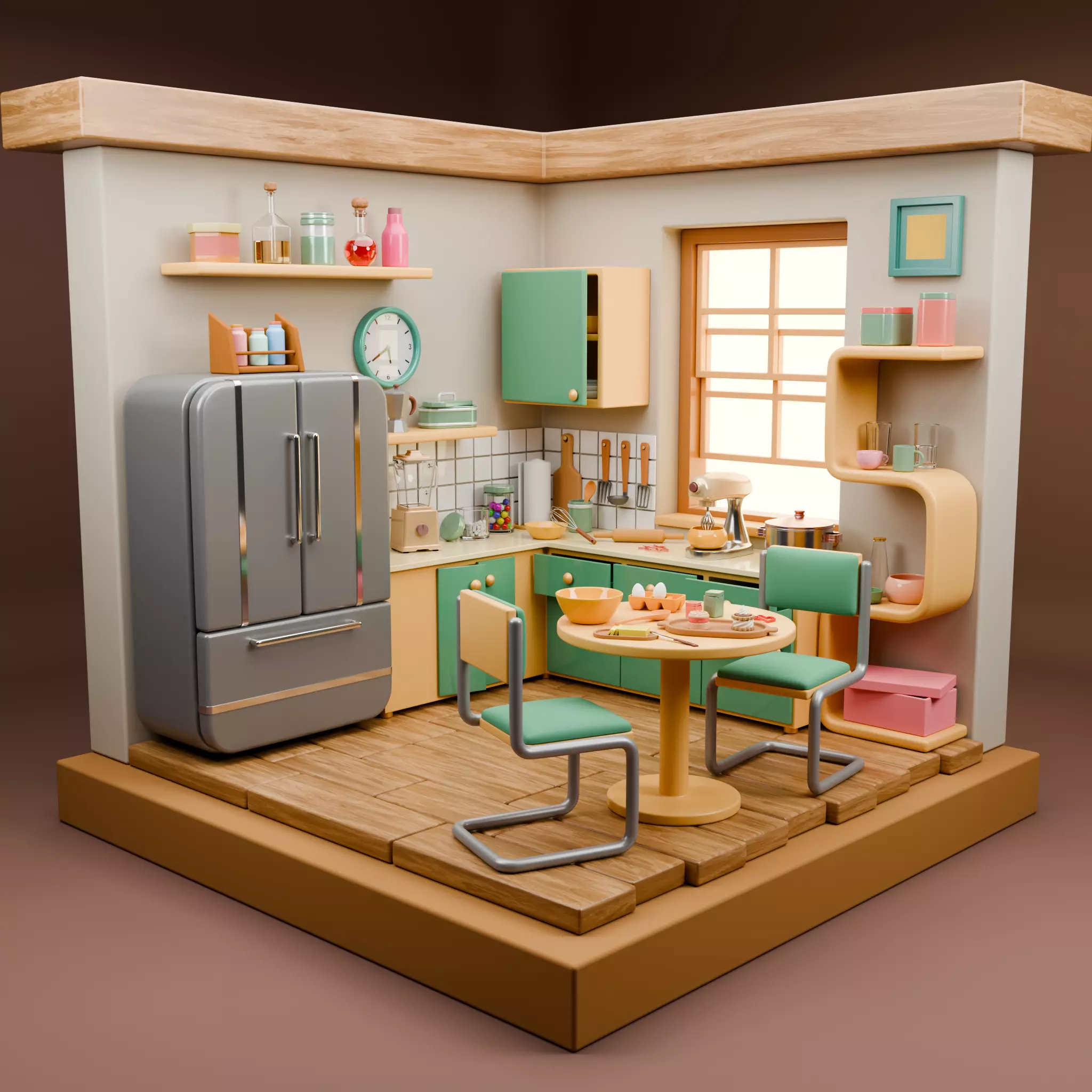 Stylized Isometric Home Pack 8 Modular Rooms Low-poly 3D model_94