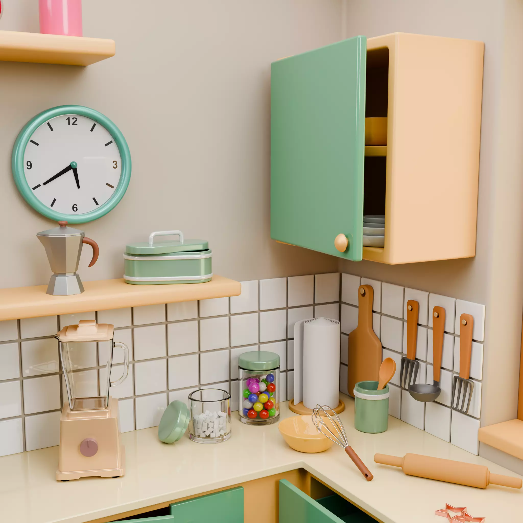 Stylized Isometric Home Pack 8 Modular Rooms Low-poly 3D model_100