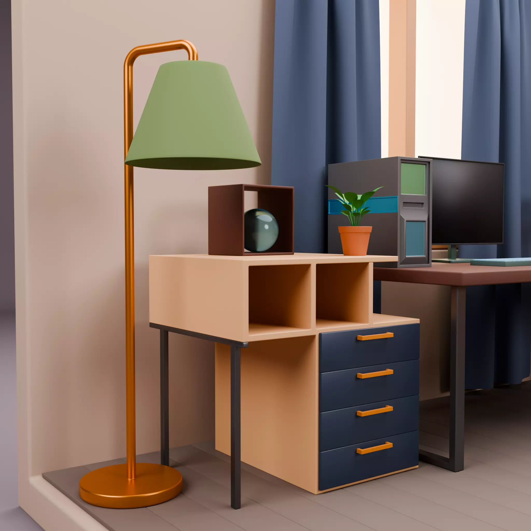 Stylized Isometric Home Pack 8 Modular Rooms Low-poly 3D model_35