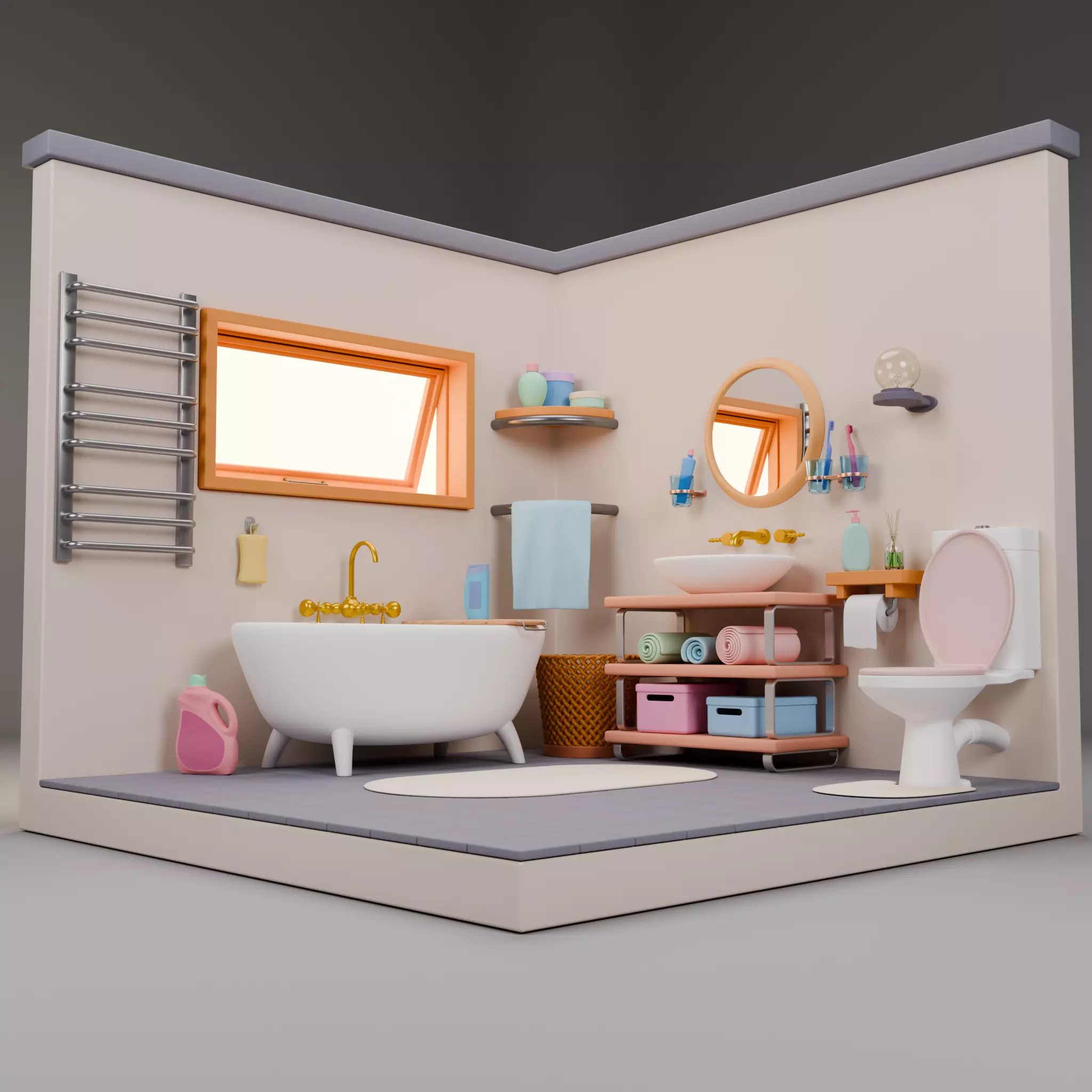 Stylized Isometric Home Pack 8 Modular Rooms Low-poly 3D model_64