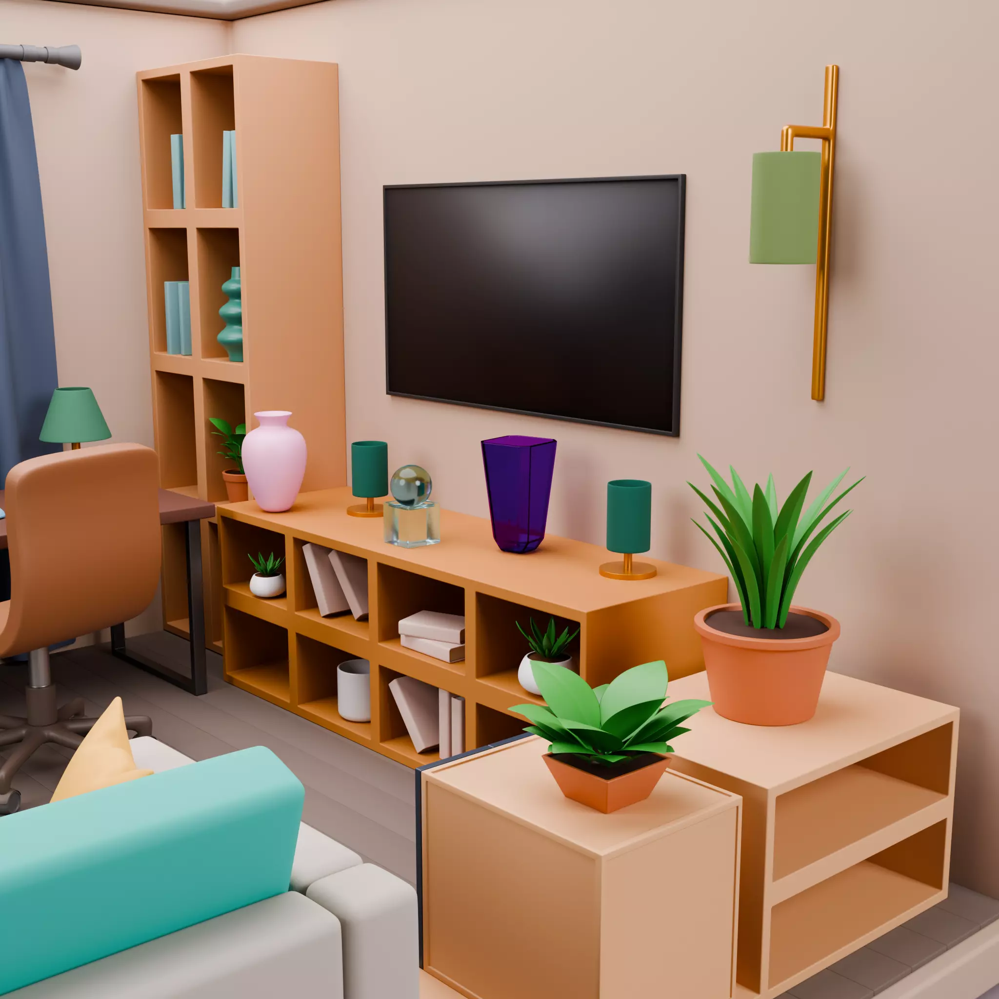 Stylized Isometric Home Pack 8 Modular Rooms Low-poly 3D model_43