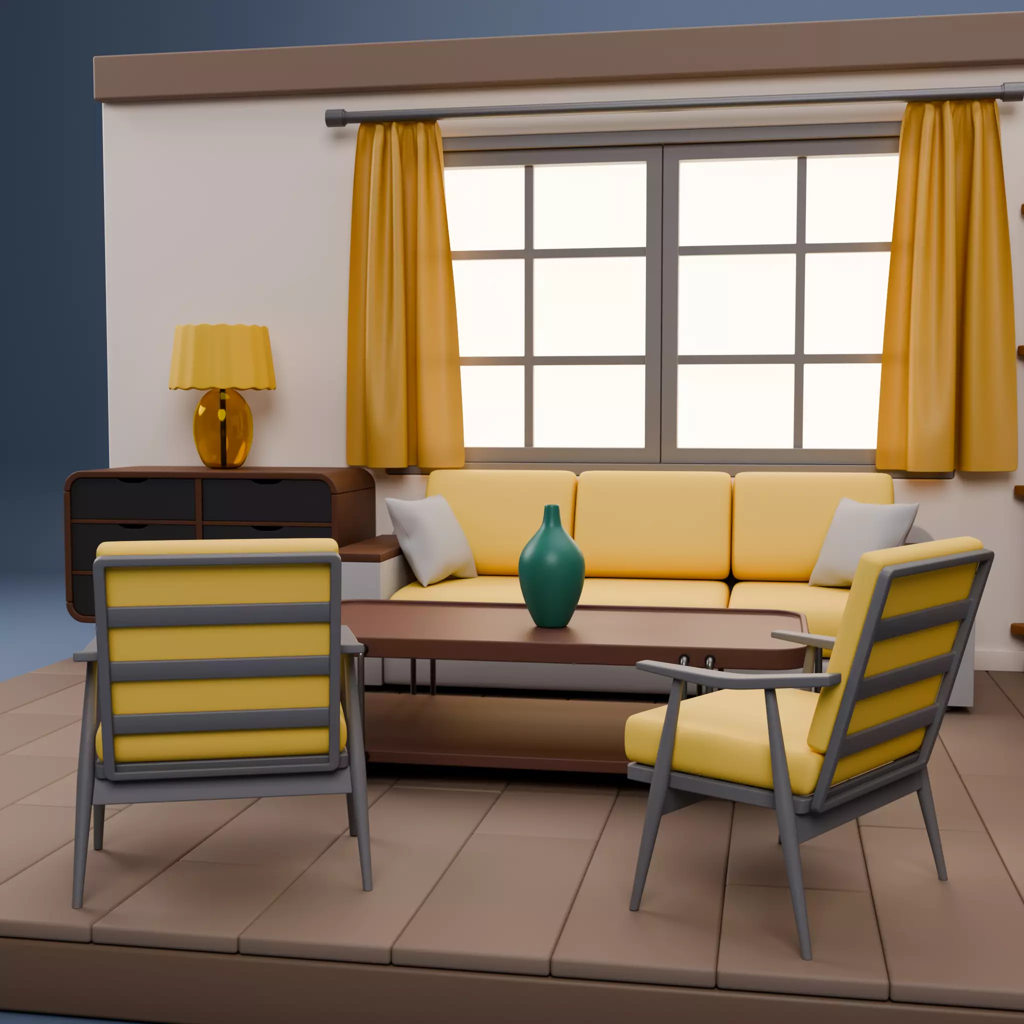 Stylized Isometric Home Pack 8 Modular Rooms Low-poly 3D model_5