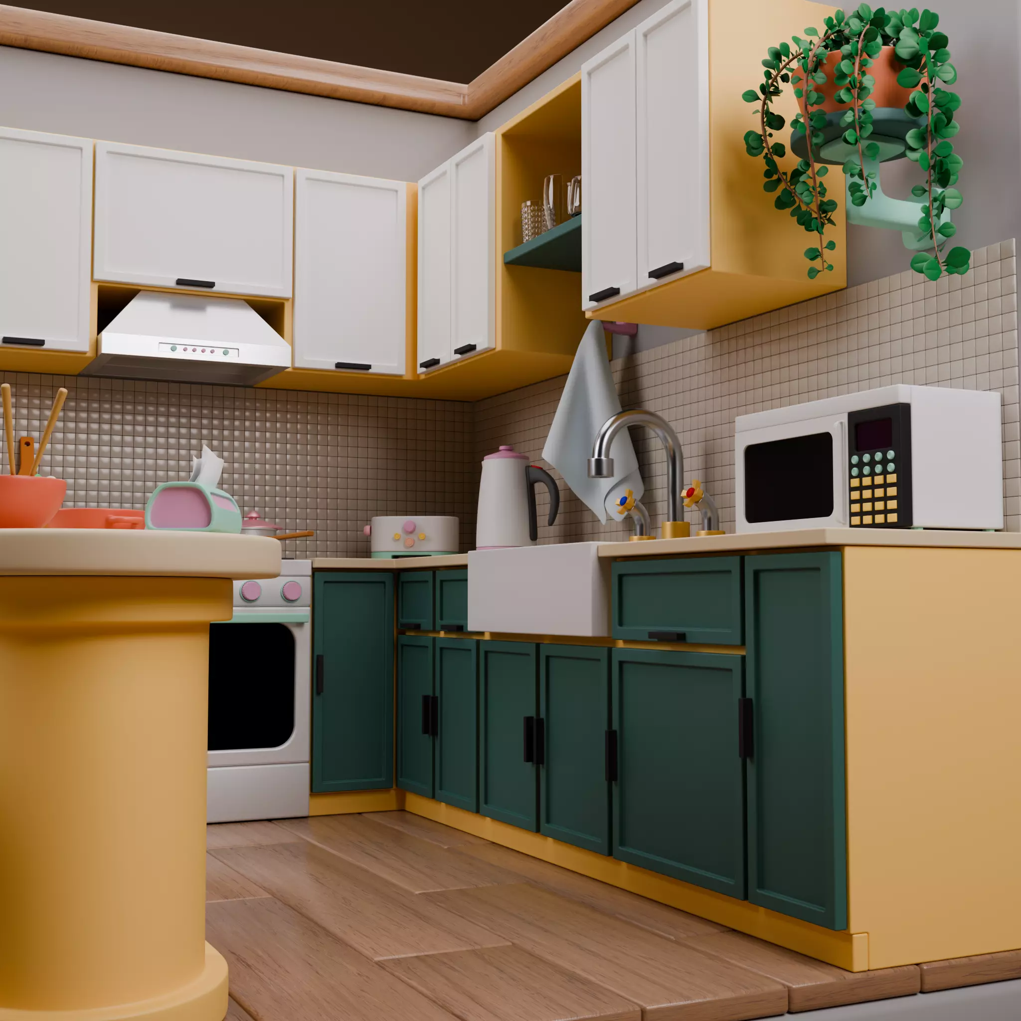 Stylized Isometric Home Pack 8 Modular Rooms Low-poly 3D model_21