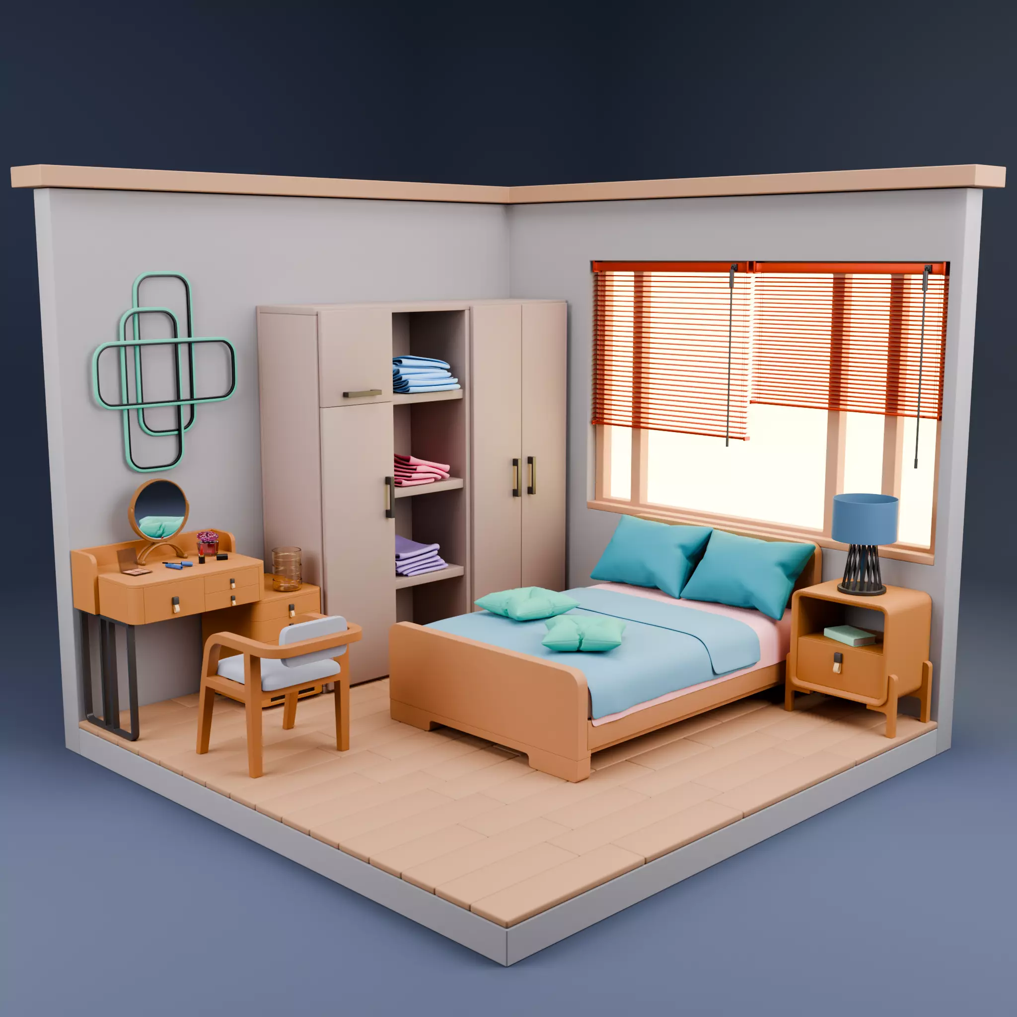 Stylized Isometric Home Pack 8 Modular Rooms Low-poly 3D model_79
