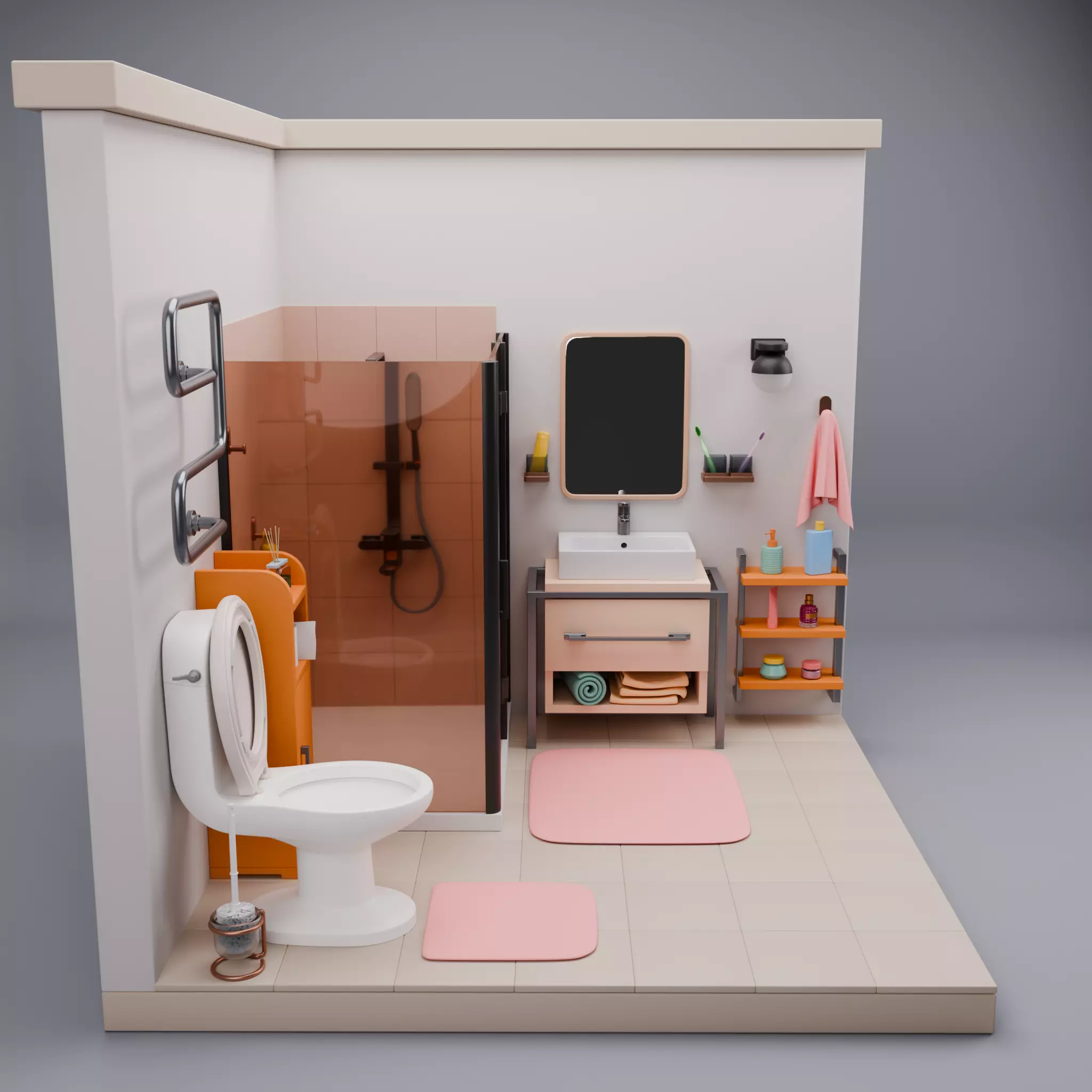 Stylized Isometric Home Pack 8 Modular Rooms Low-poly 3D model_46