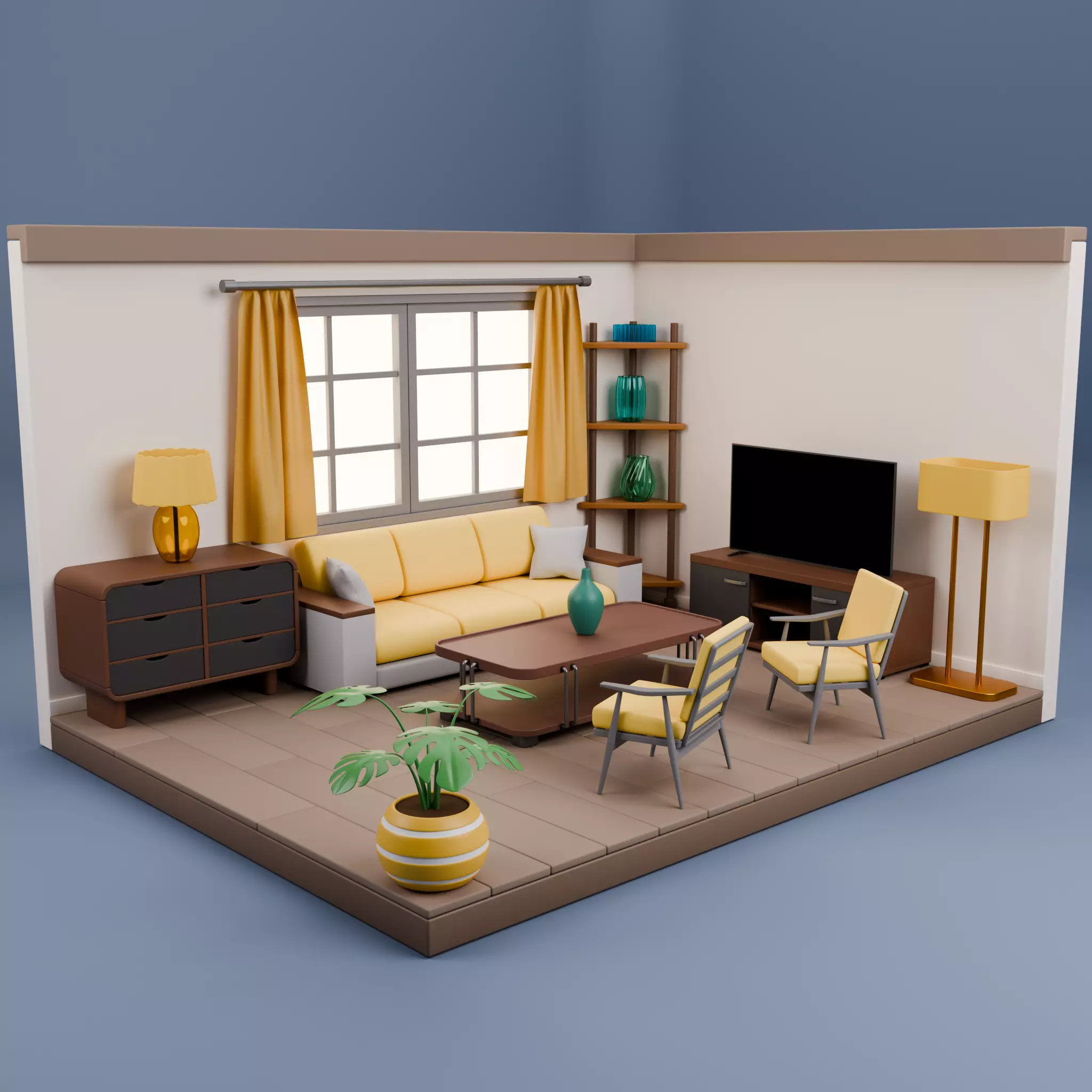 Stylized Isometric Home Pack 8 Modular Rooms Low-poly 3D model_1