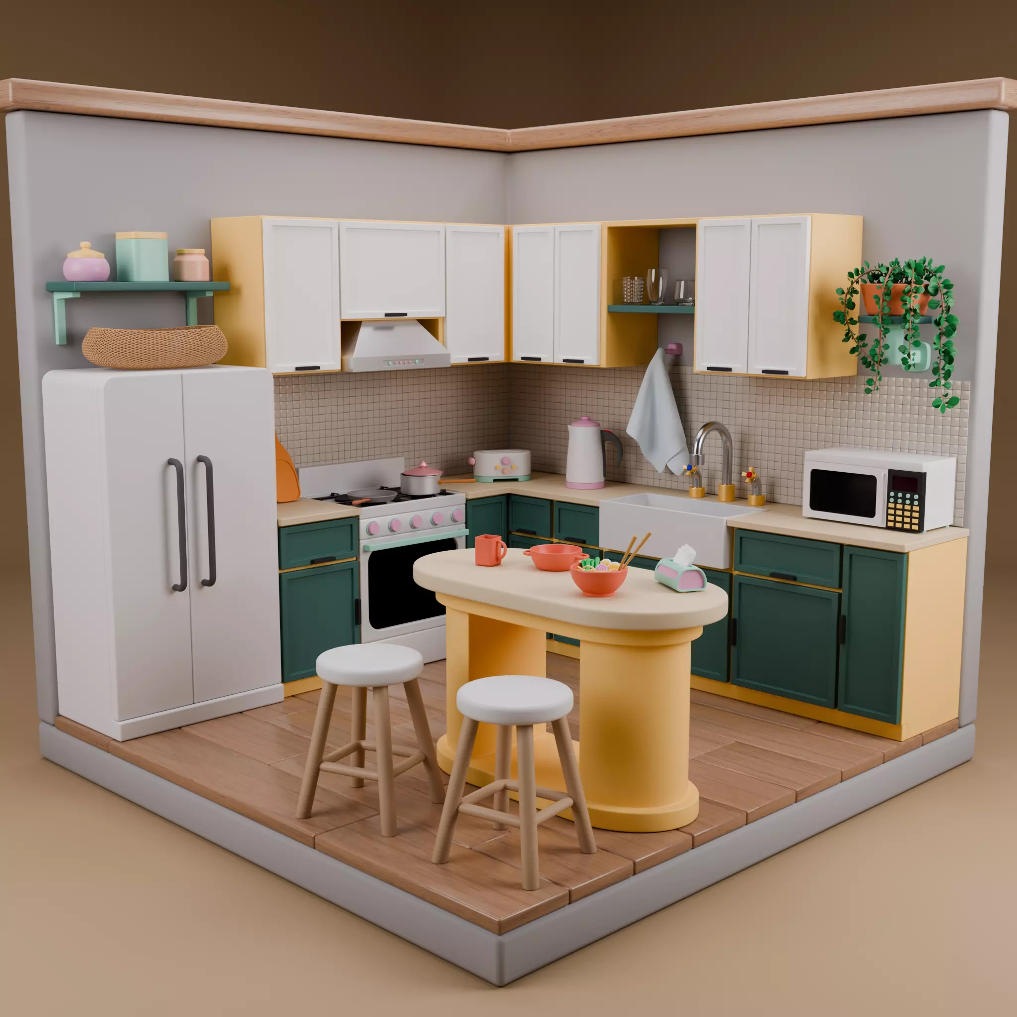 Stylized Isometric Home Pack 8 Modular Rooms Low-poly 3D model_14