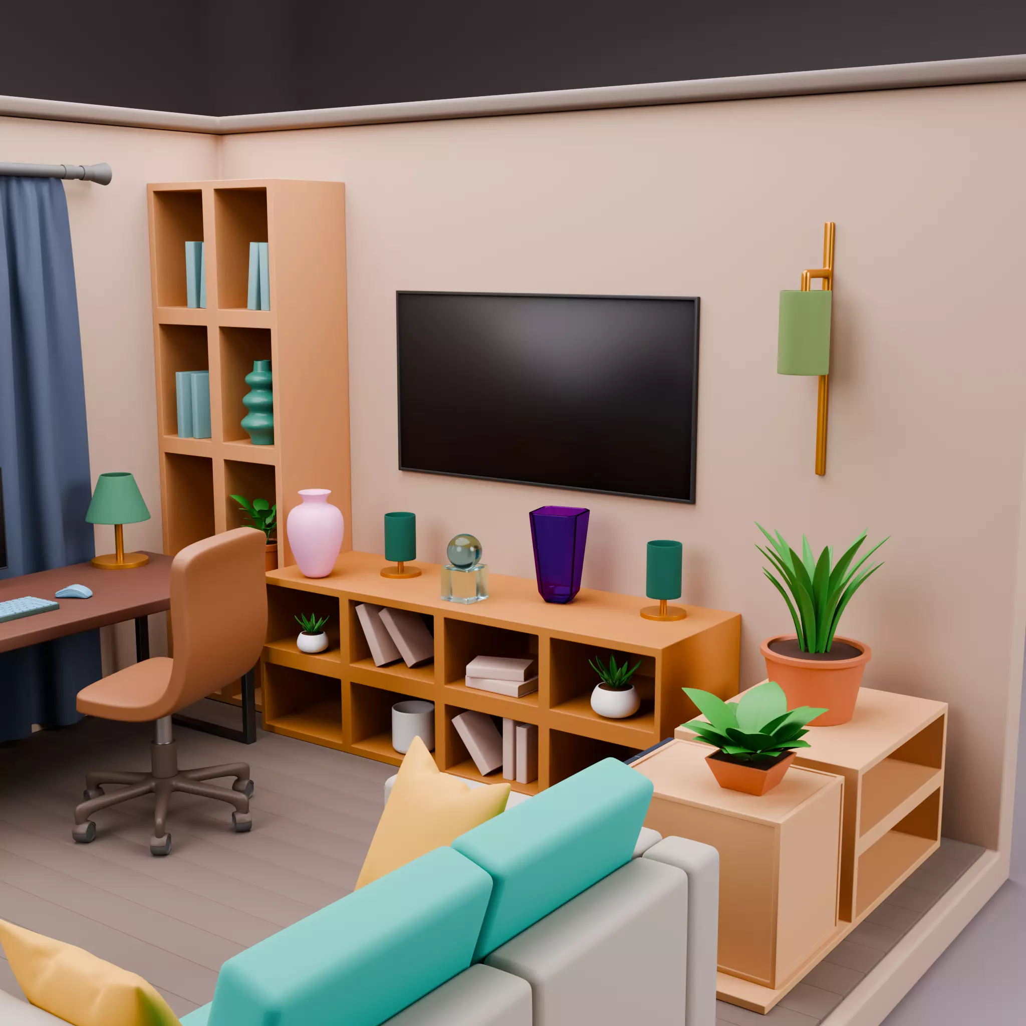 Stylized Isometric Home Pack 8 Modular Rooms Low-poly 3D model_41