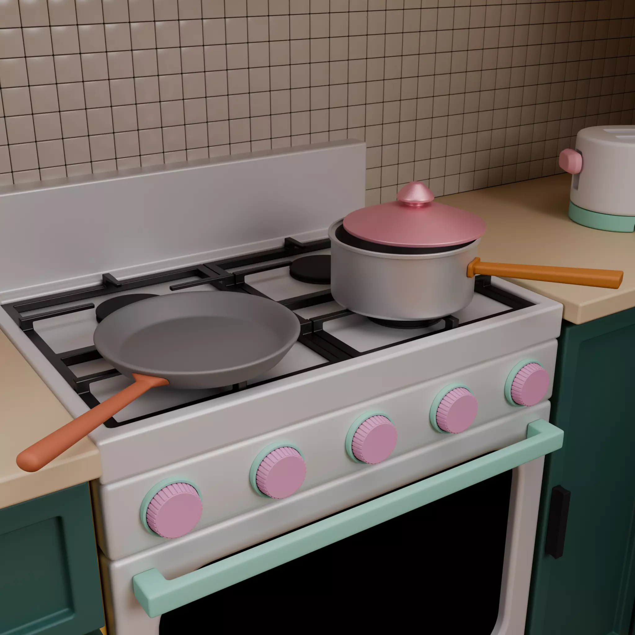 Stylized Isometric Home Pack 8 Modular Rooms Low-poly 3D model_25