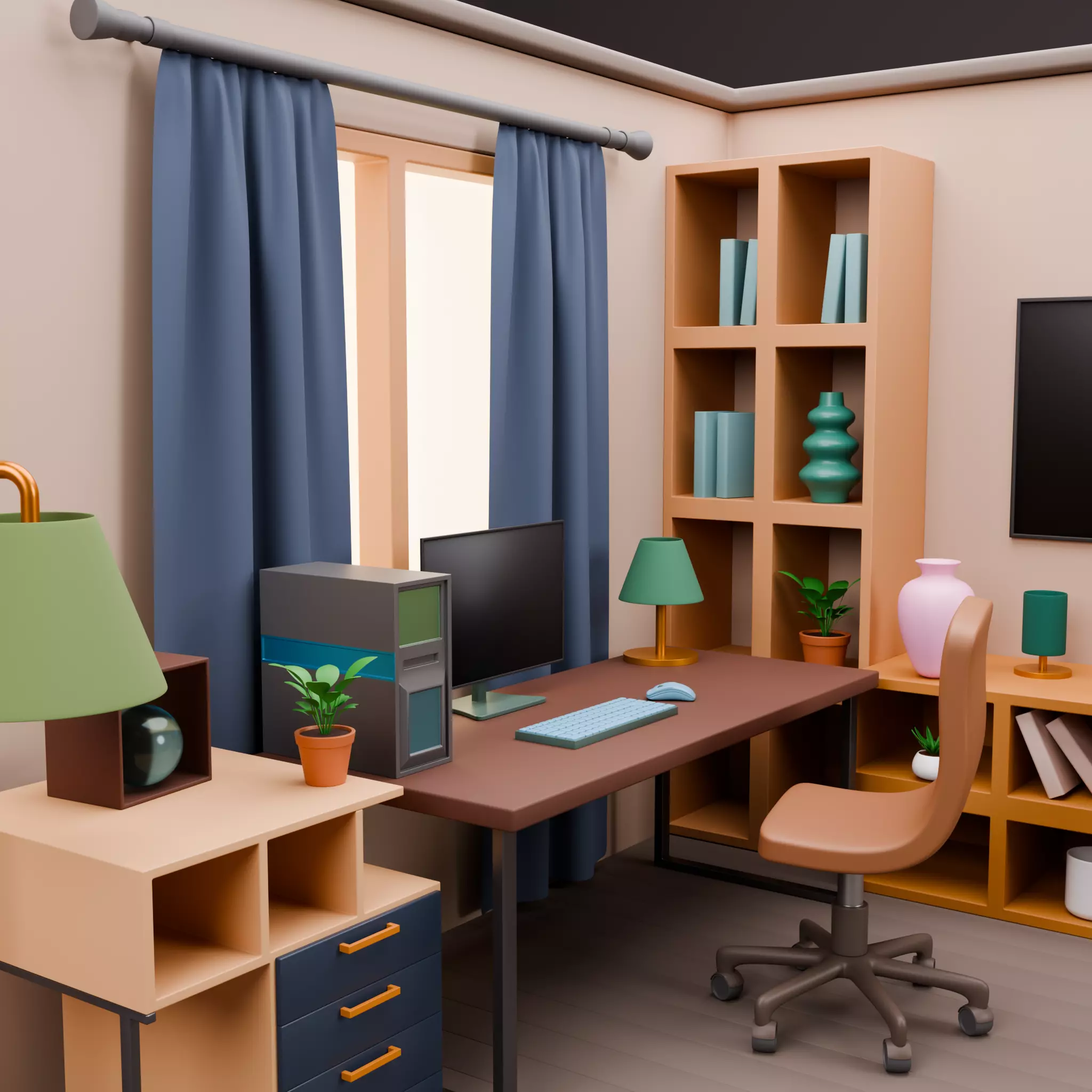 Stylized Isometric Home Pack 8 Modular Rooms Low-poly 3D model_37