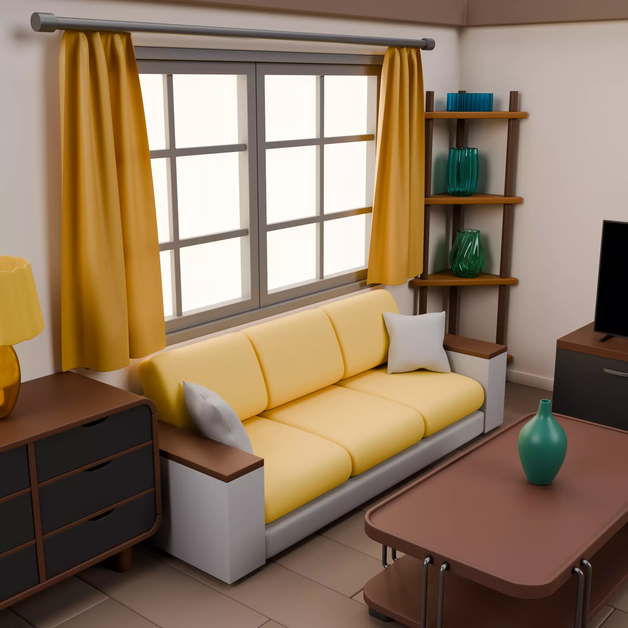 Stylized Isometric Home Pack 8 Modular Rooms Low-poly 3D model_6