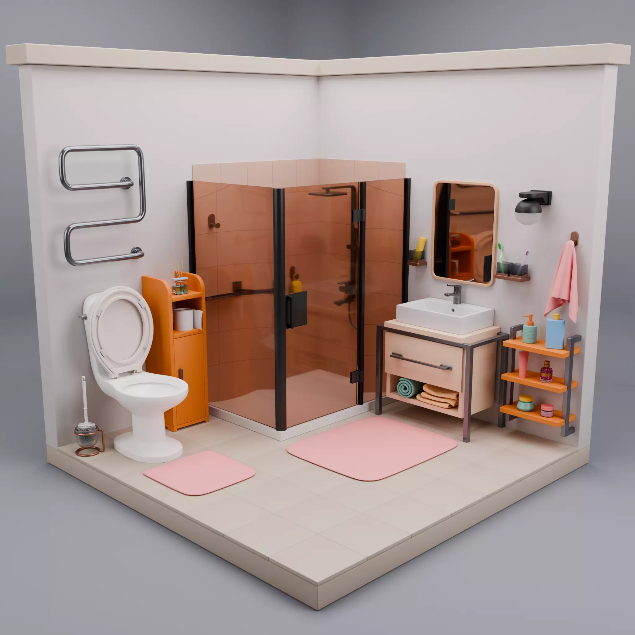 Stylized Isometric Home Pack 8 Modular Rooms Low-poly 3D model_44