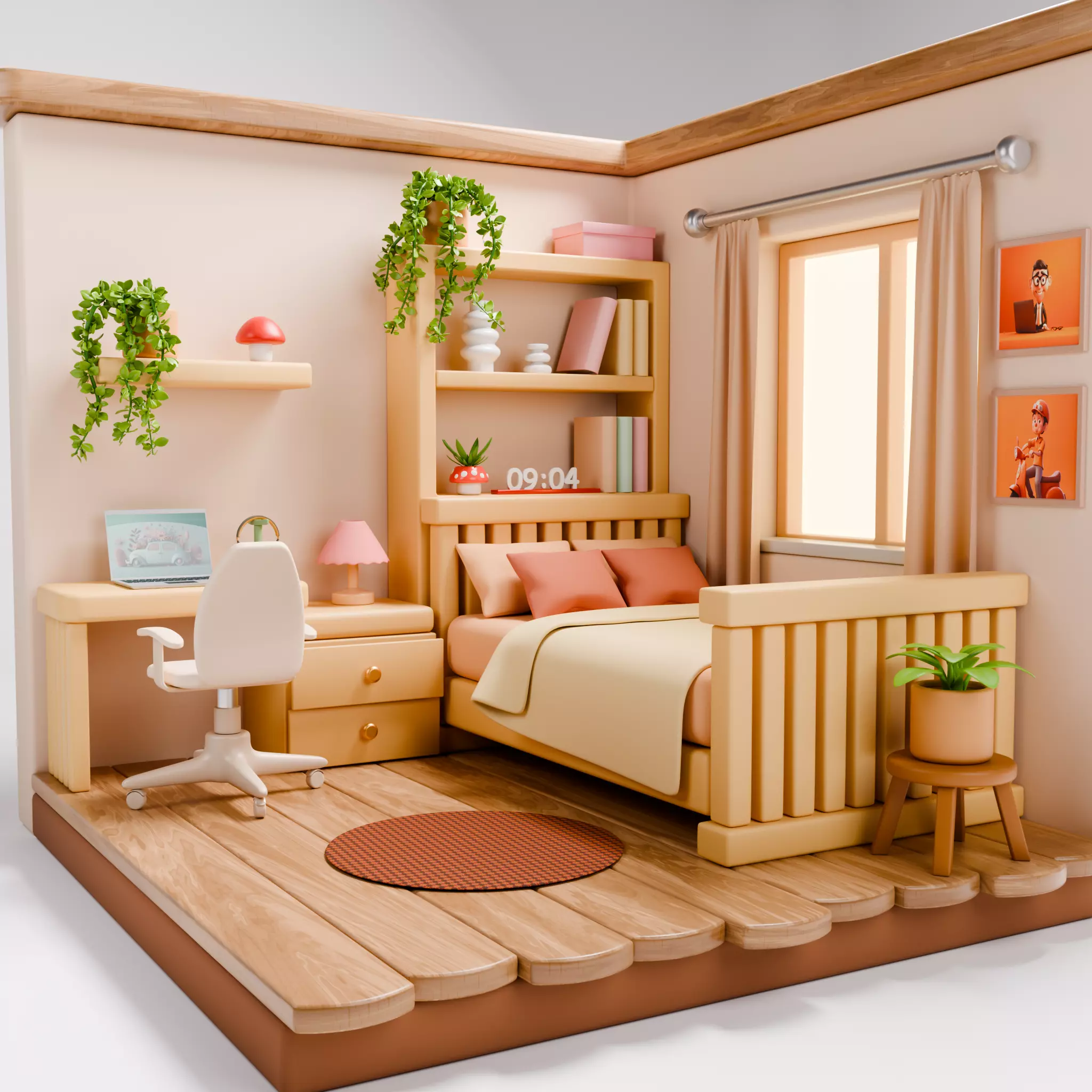 Stylized Isometric Home Pack 8 Modular Rooms Low-poly 3D model_109