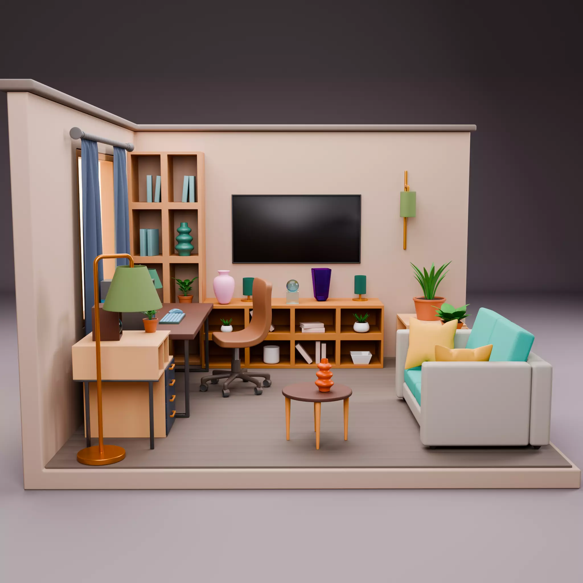 Stylized Isometric Home Pack 8 Modular Rooms Low-poly 3D model_34