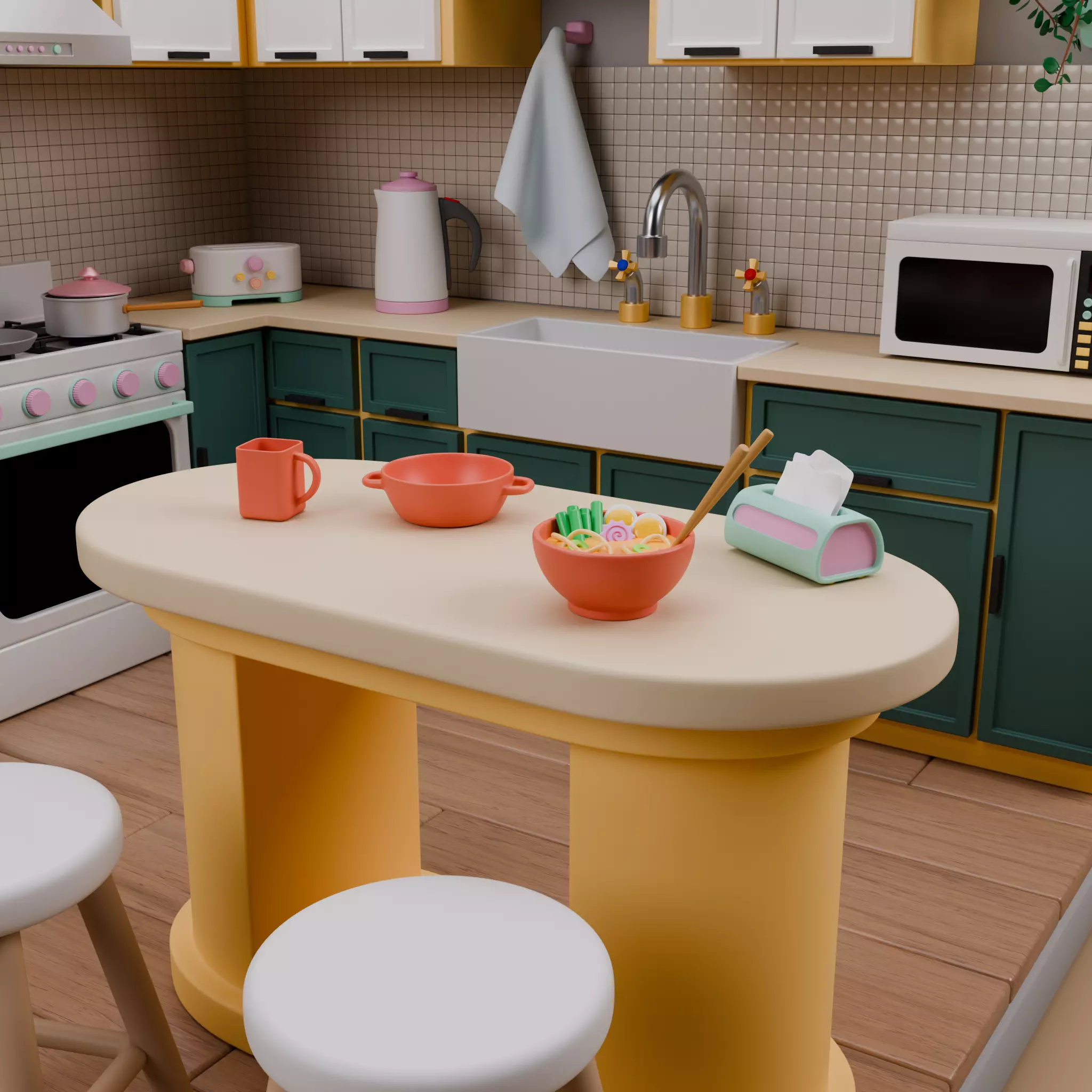 Stylized Isometric Home Pack 8 Modular Rooms Low-poly 3D model_30