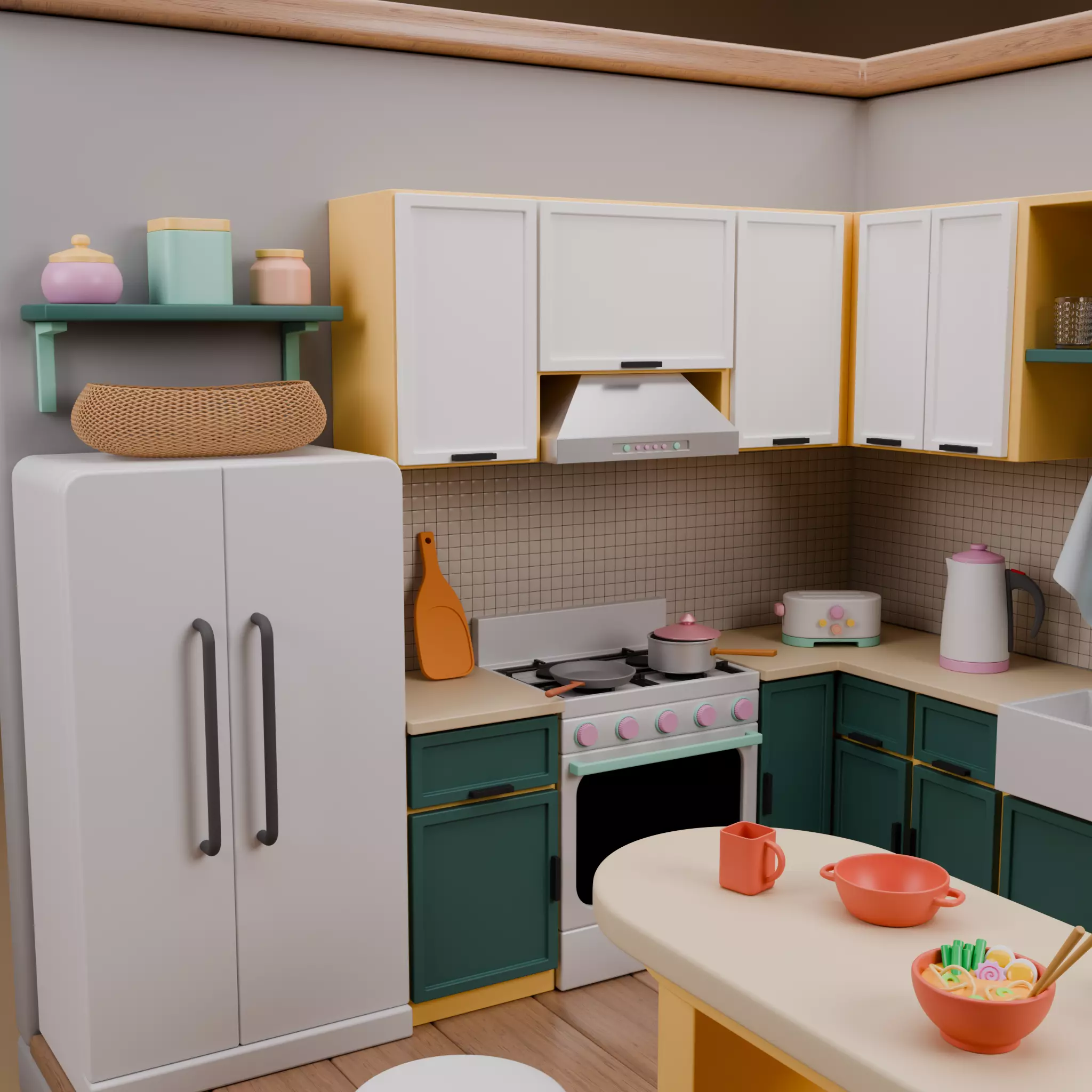 Stylized Isometric Home Pack 8 Modular Rooms Low-poly 3D model_18