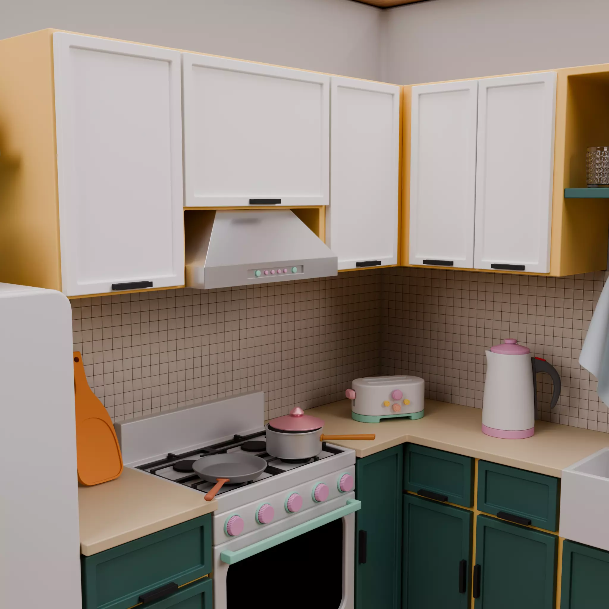 Stylized Isometric Home Pack 8 Modular Rooms Low-poly 3D model_20