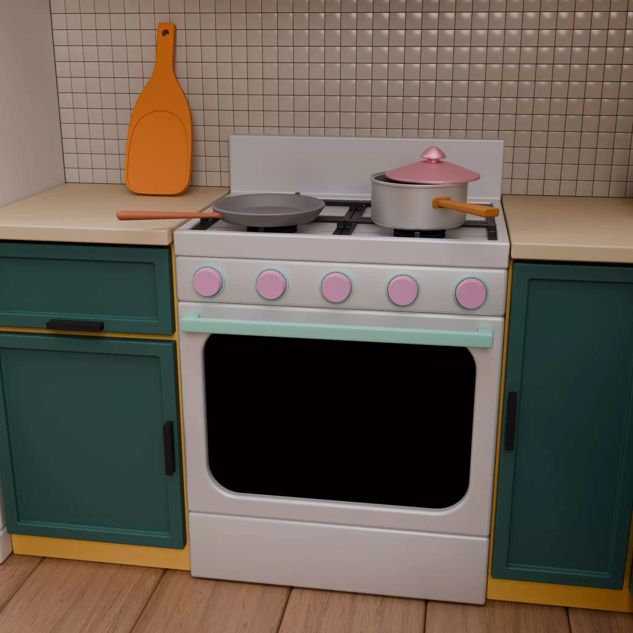 Stylized Isometric Home Pack 8 Modular Rooms Low-poly 3D model_27