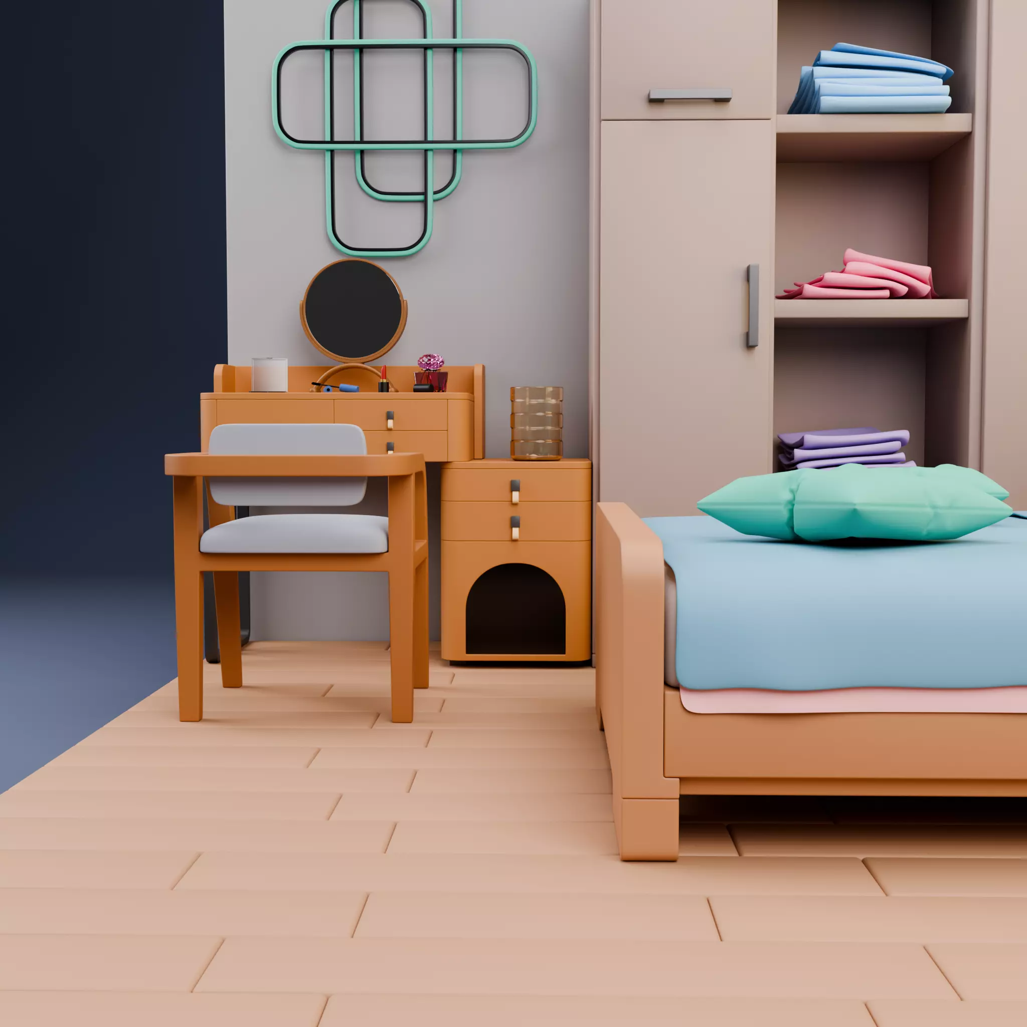 Stylized Isometric Home Pack 8 Modular Rooms Low-poly 3D model_89