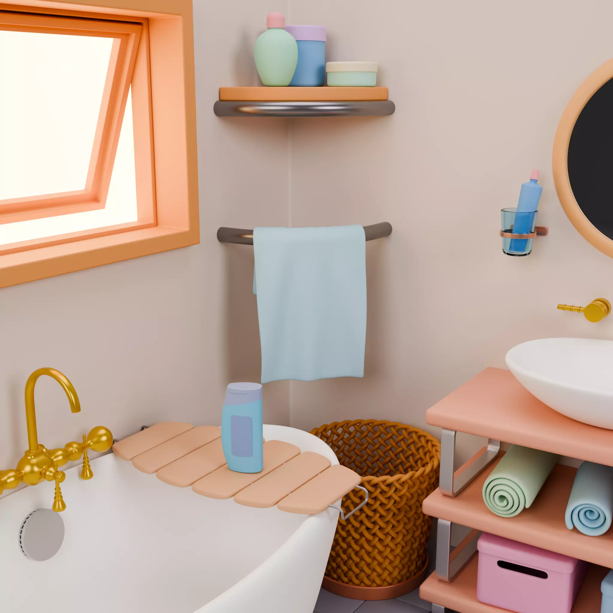 Stylized Isometric Home Pack 8 Modular Rooms Low-poly 3D model_69