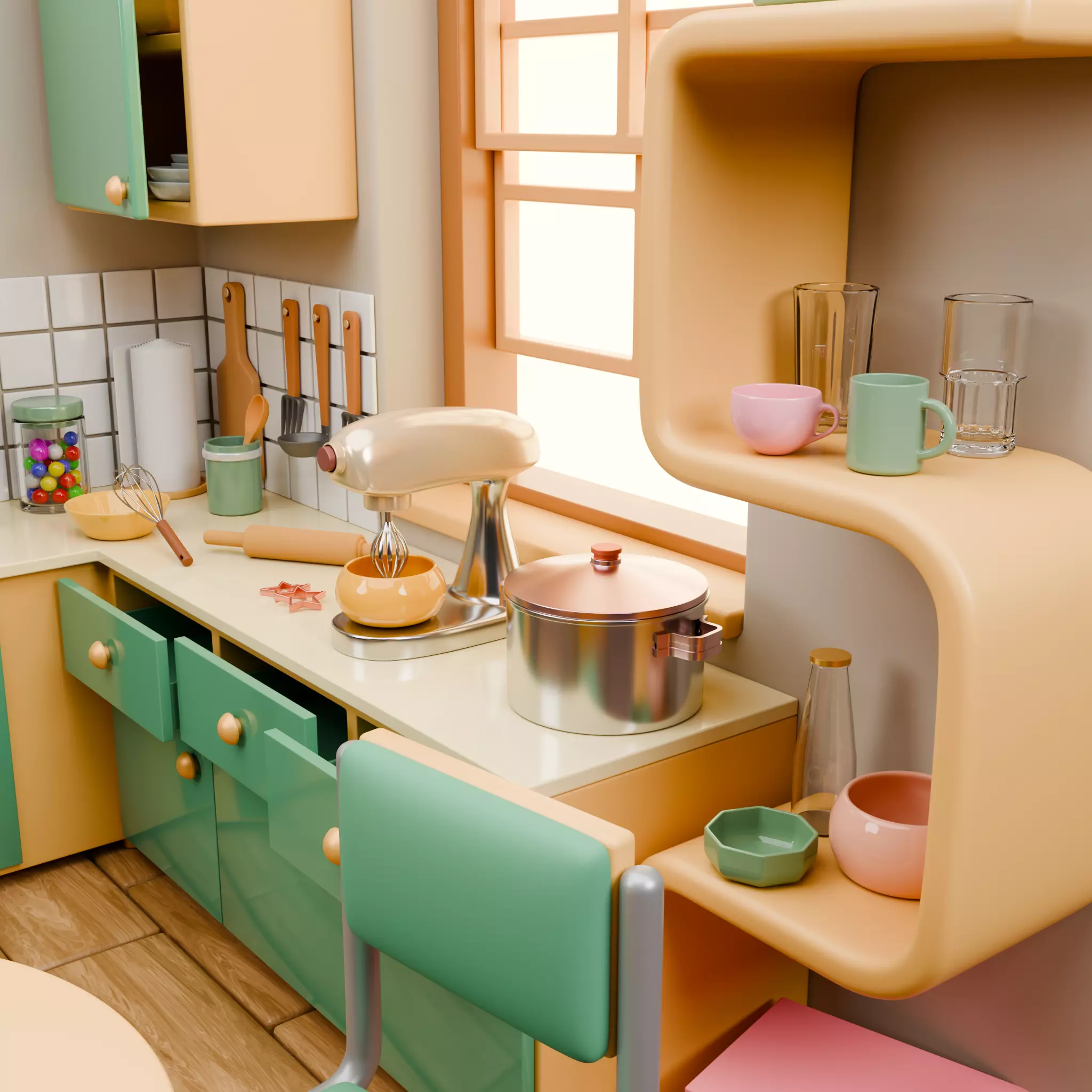 Stylized Isometric Home Pack 8 Modular Rooms Low-poly 3D model_101