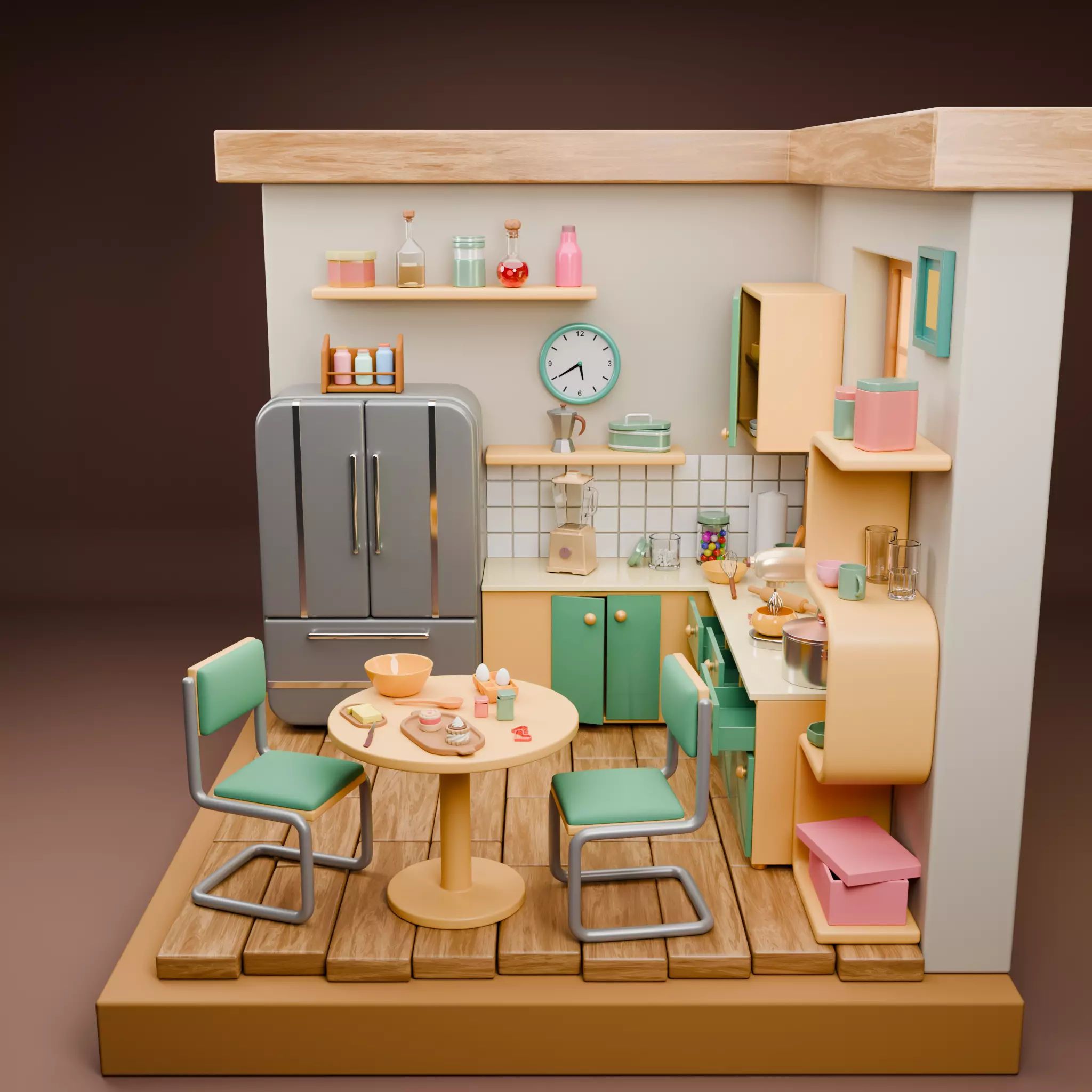 Stylized Isometric Home Pack 8 Modular Rooms Low-poly 3D model_96