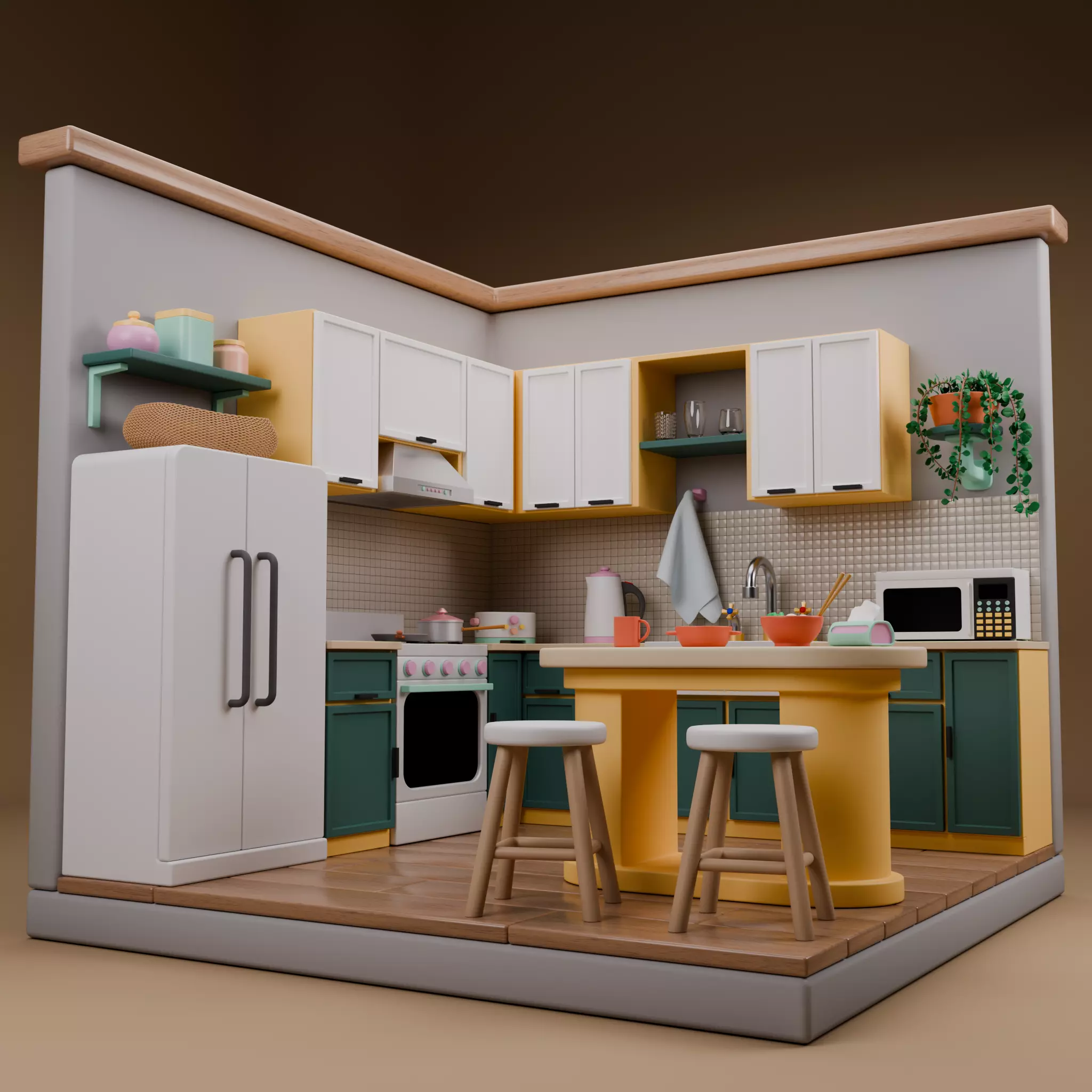 Stylized Isometric Home Pack 8 Modular Rooms Low-poly 3D model_15
