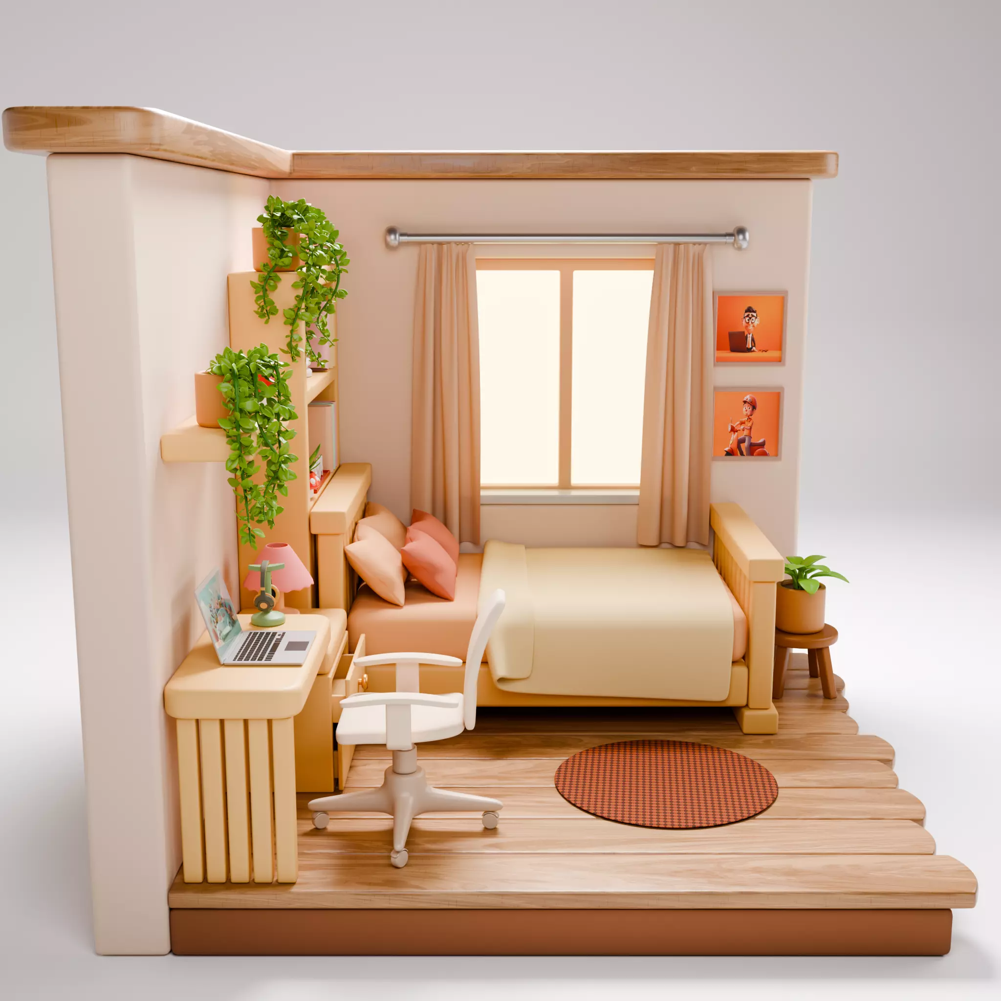 Stylized Isometric Home Pack 8 Modular Rooms Low-poly 3D model_108