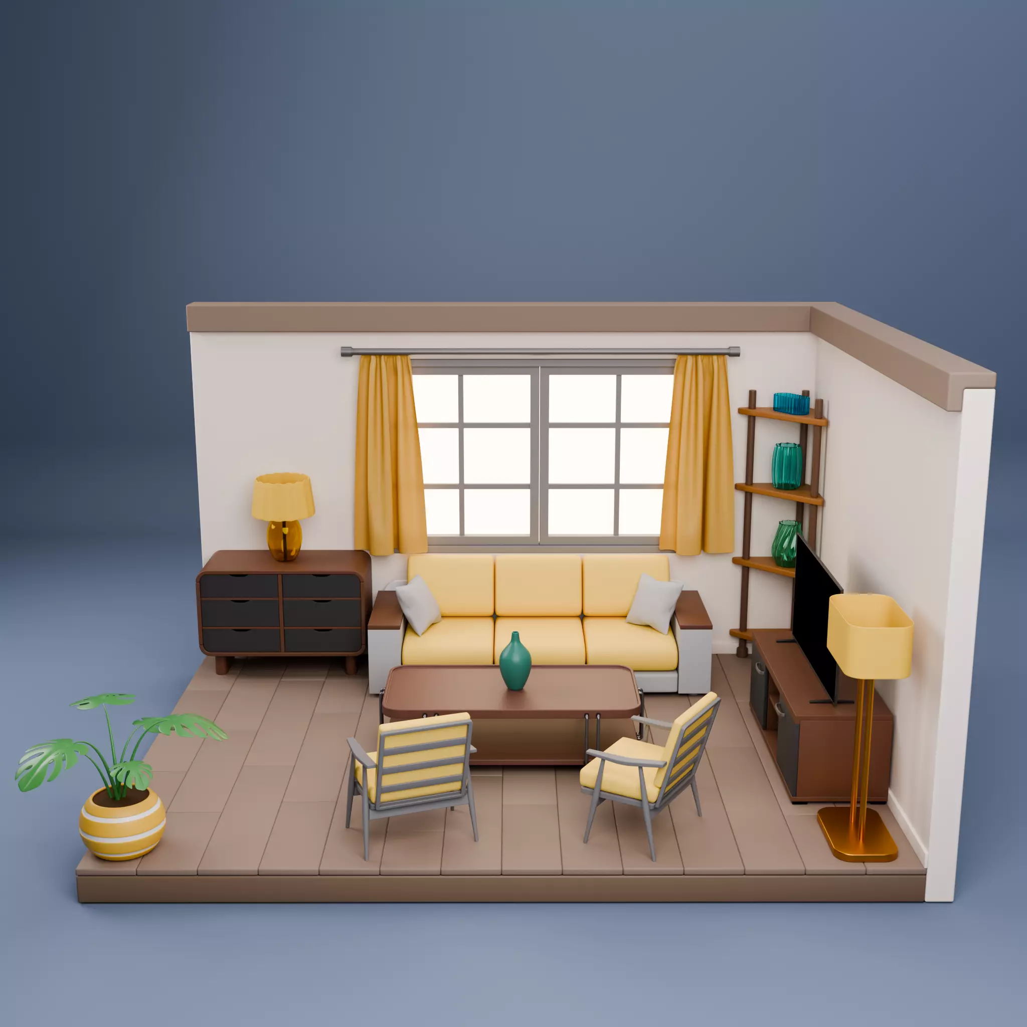 Stylized Isometric Home Pack 8 Modular Rooms Low-poly 3D model_3