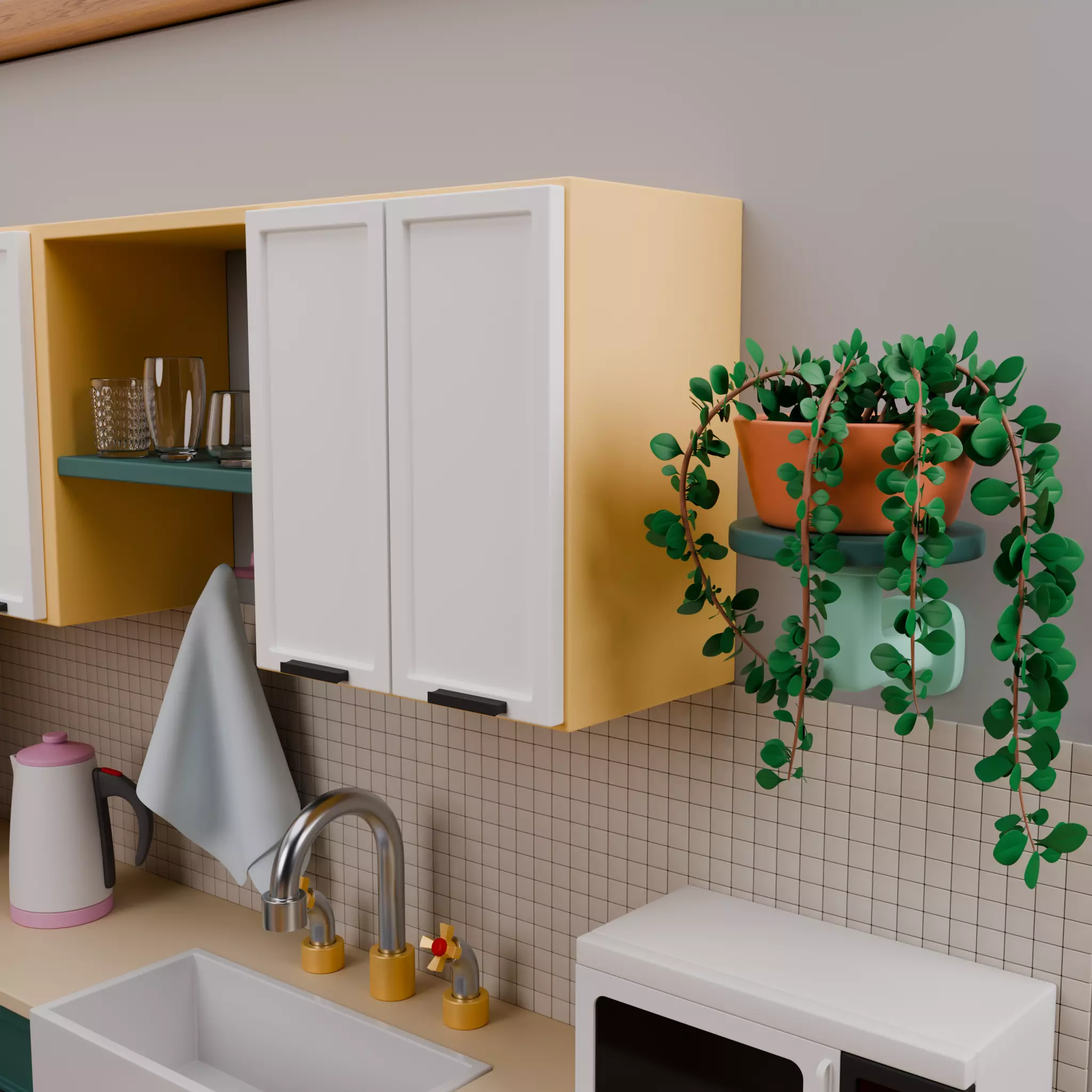 Stylized Isometric Home Pack 8 Modular Rooms Low-poly 3D model_19