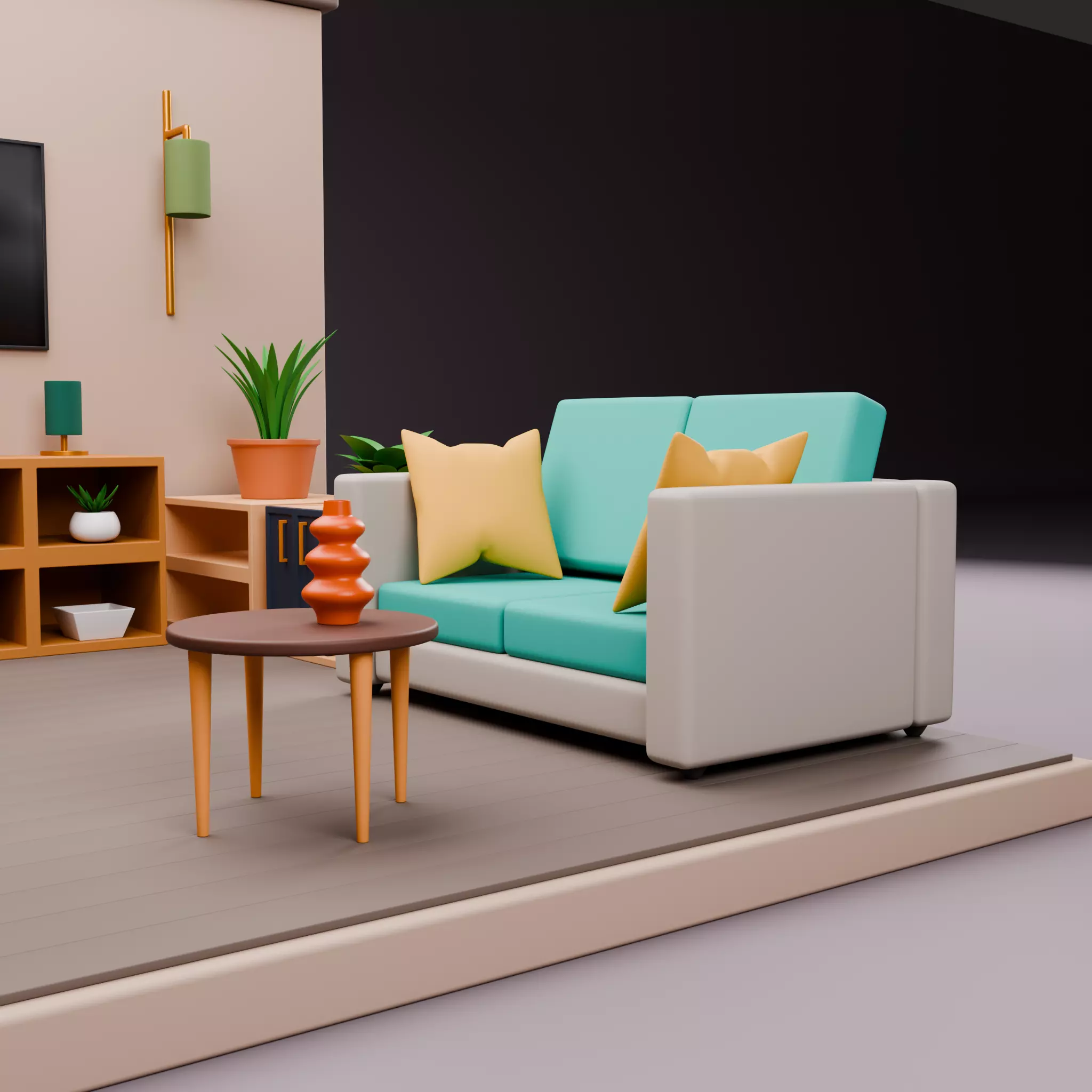 Stylized Isometric Home Pack 8 Modular Rooms Low-poly 3D model_42