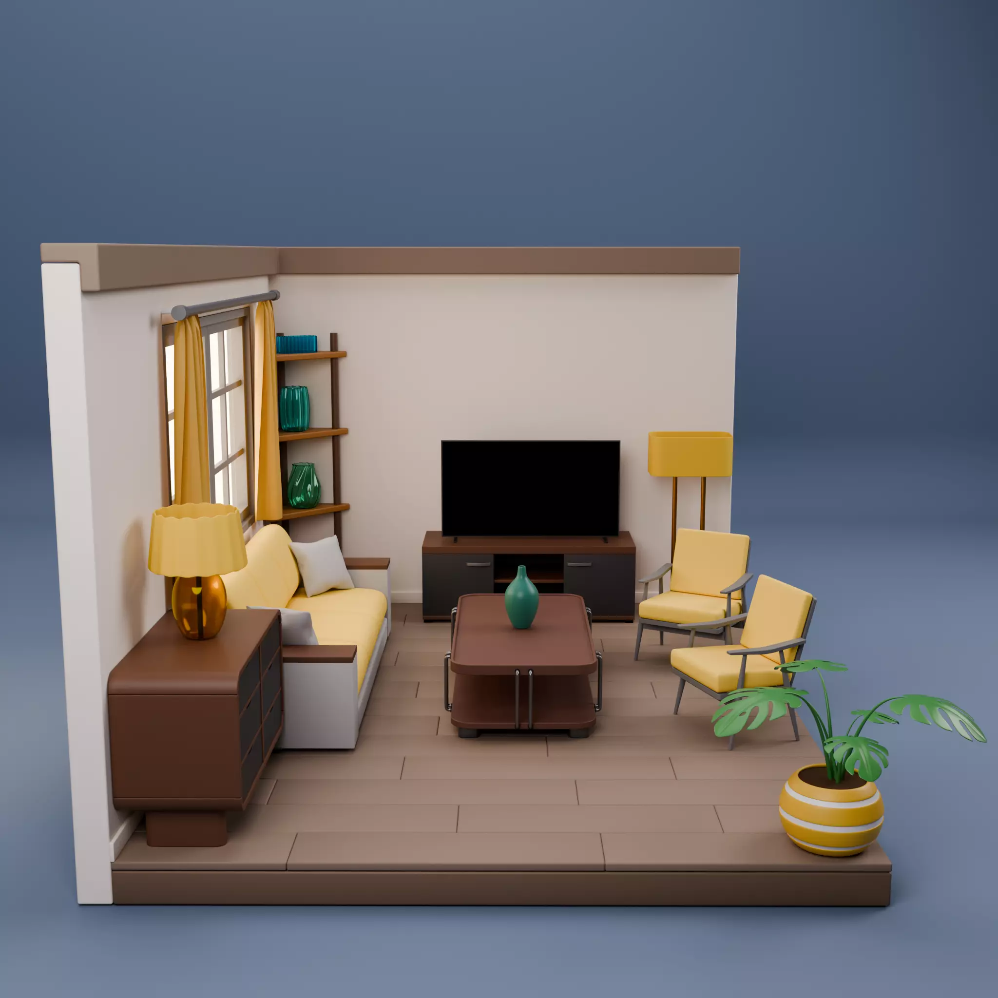 Stylized Isometric Home Pack 8 Modular Rooms Low-poly 3D model_4