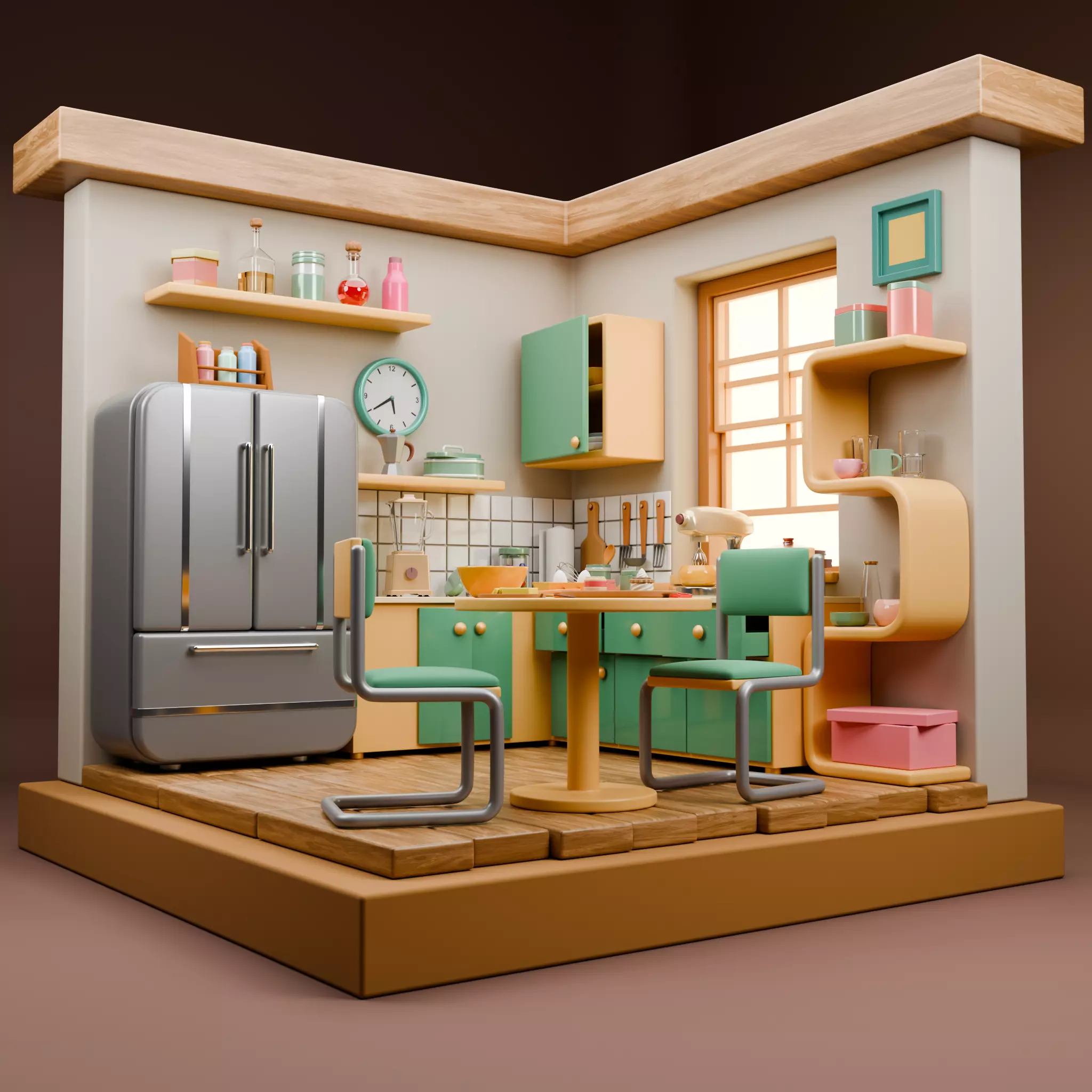 Stylized Isometric Home Pack 8 Modular Rooms Low-poly 3D model_95