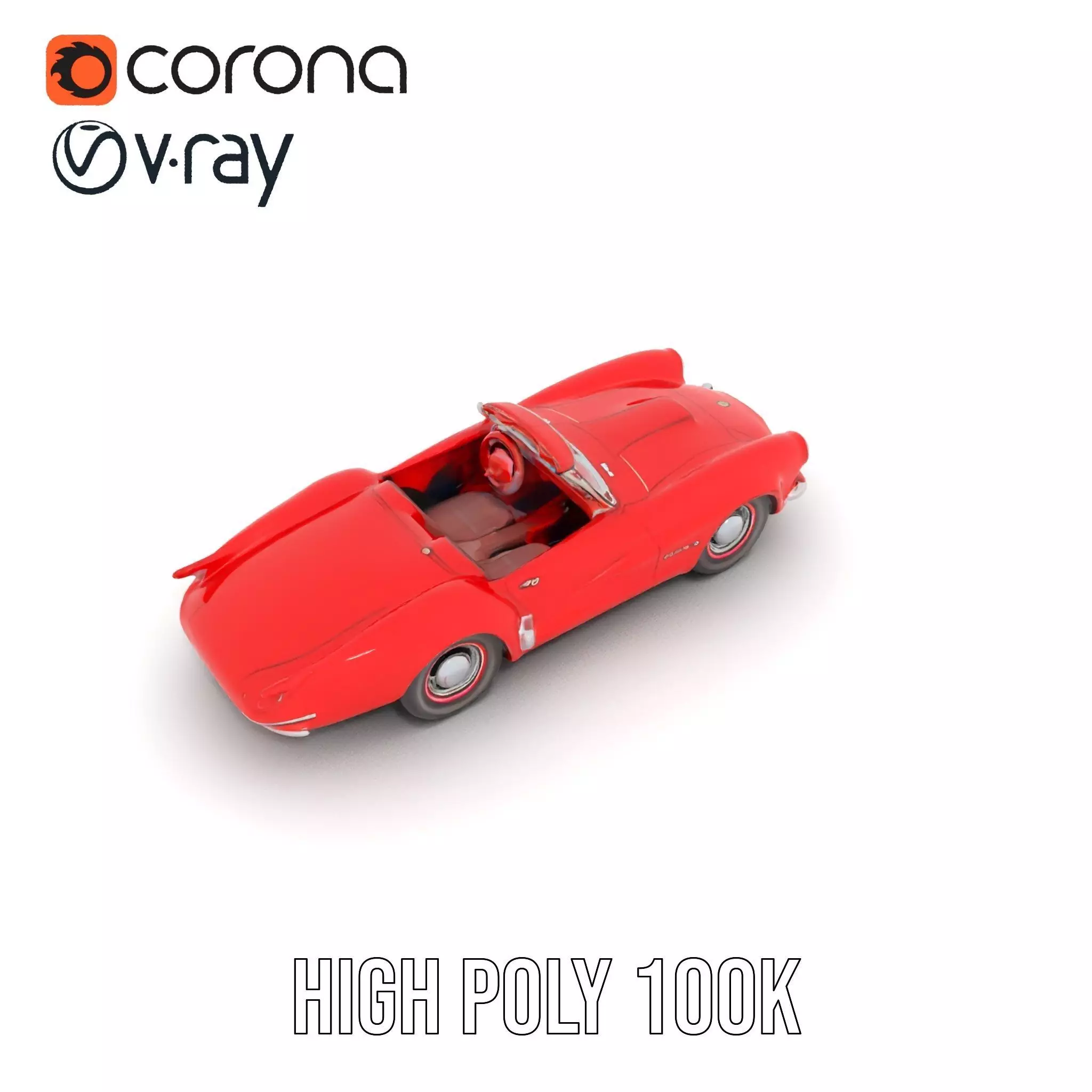 Classic Red Convertible model pack Low-poly 3D model_24