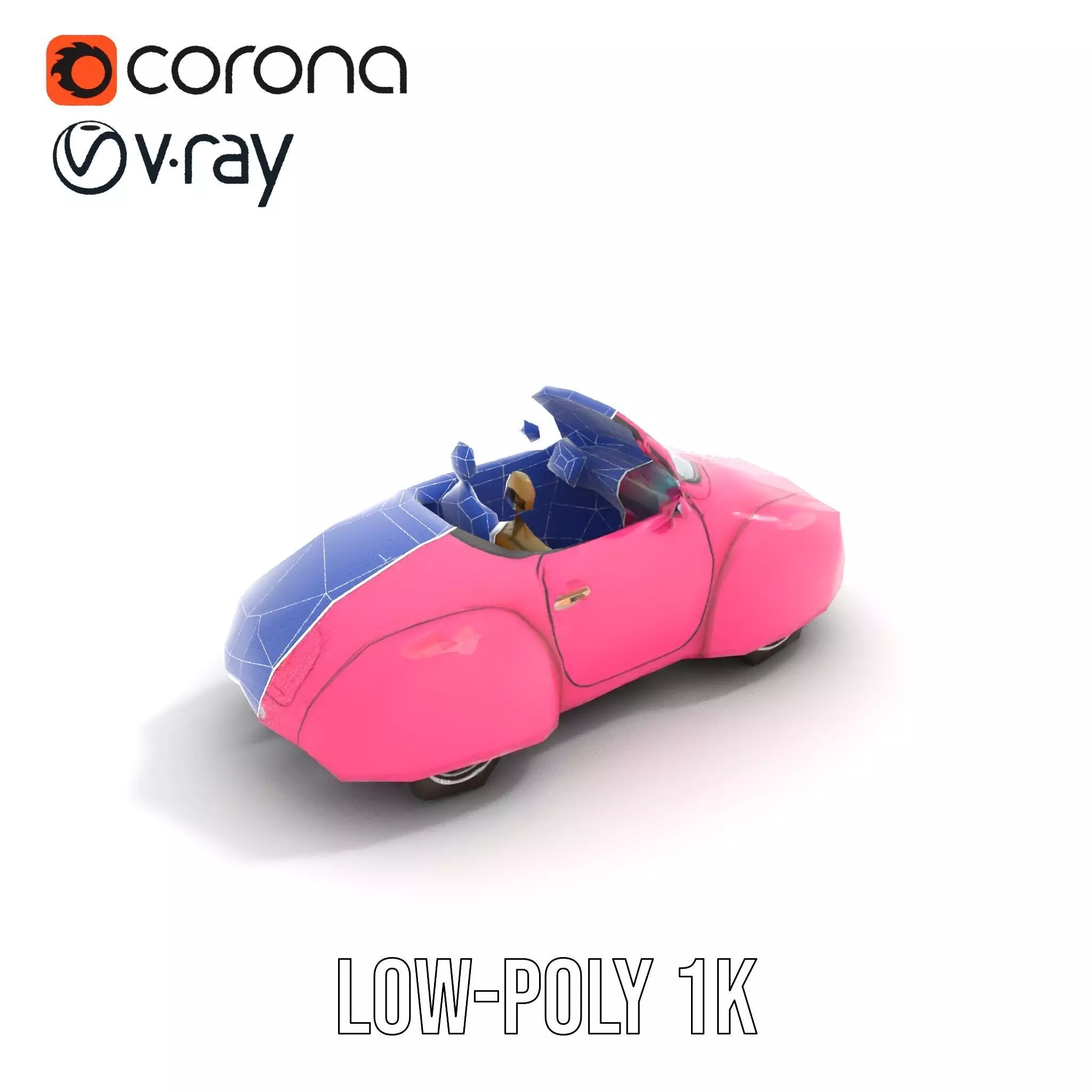 Pink Vintage Convertible model pack Low-poly 3D model_20