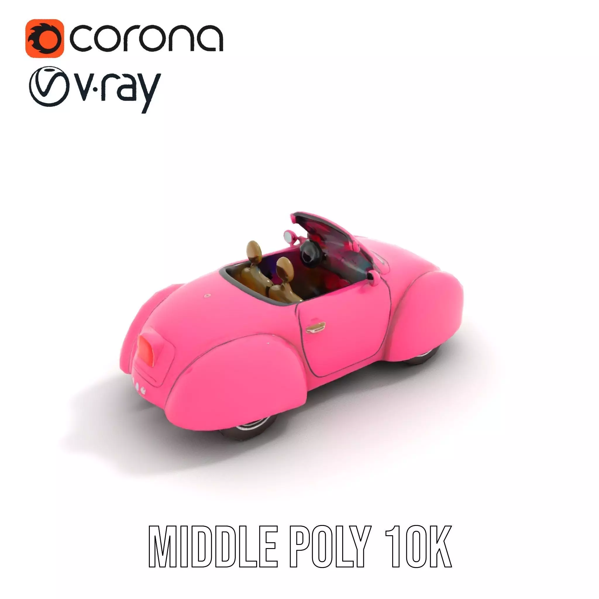 Pink Vintage Convertible model pack Low-poly 3D model_6