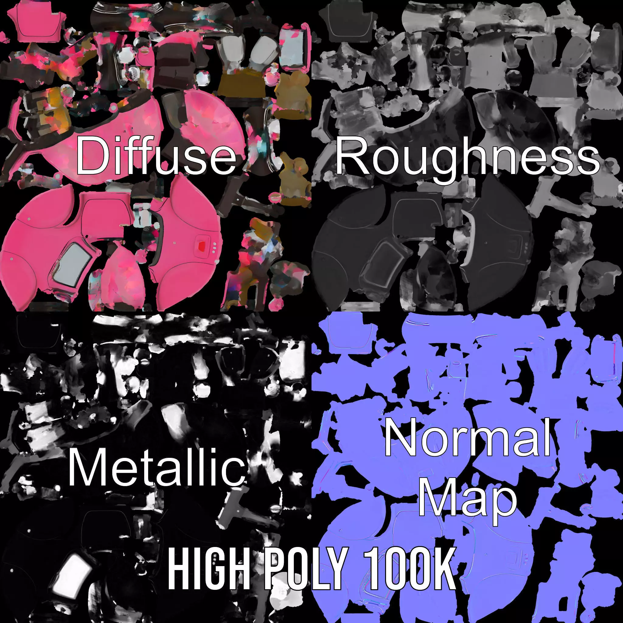 Pink Vintage Convertible model pack Low-poly 3D model_4