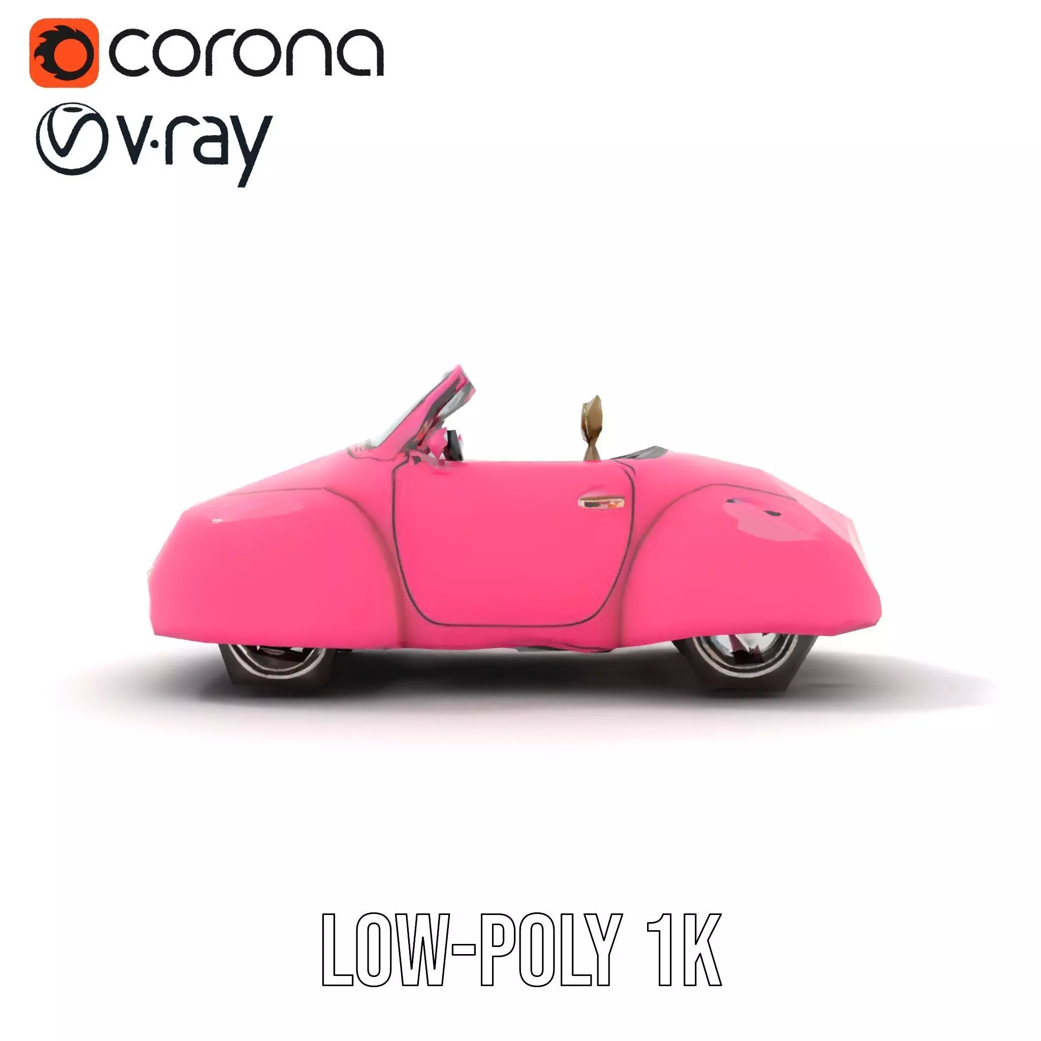 Pink Vintage Convertible model pack Low-poly 3D model_9