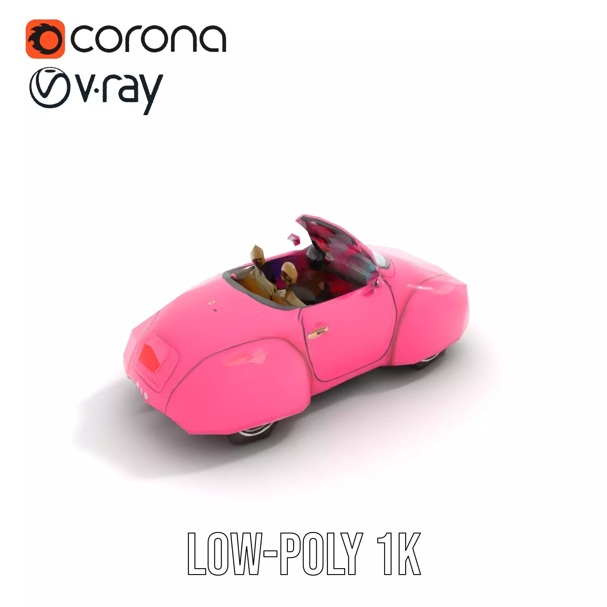 Pink Vintage Convertible model pack Low-poly 3D model_12