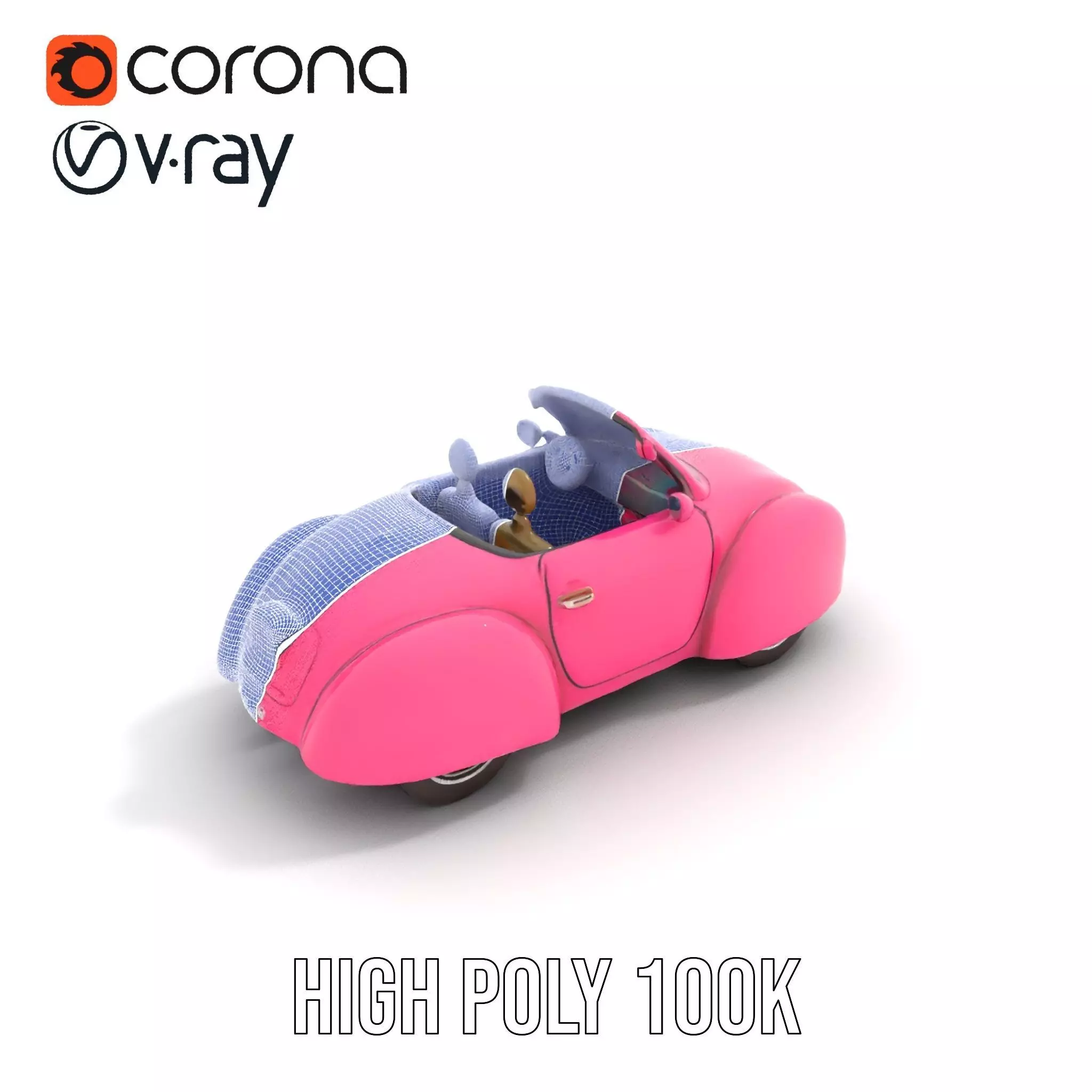 Pink Vintage Convertible model pack Low-poly 3D model_32