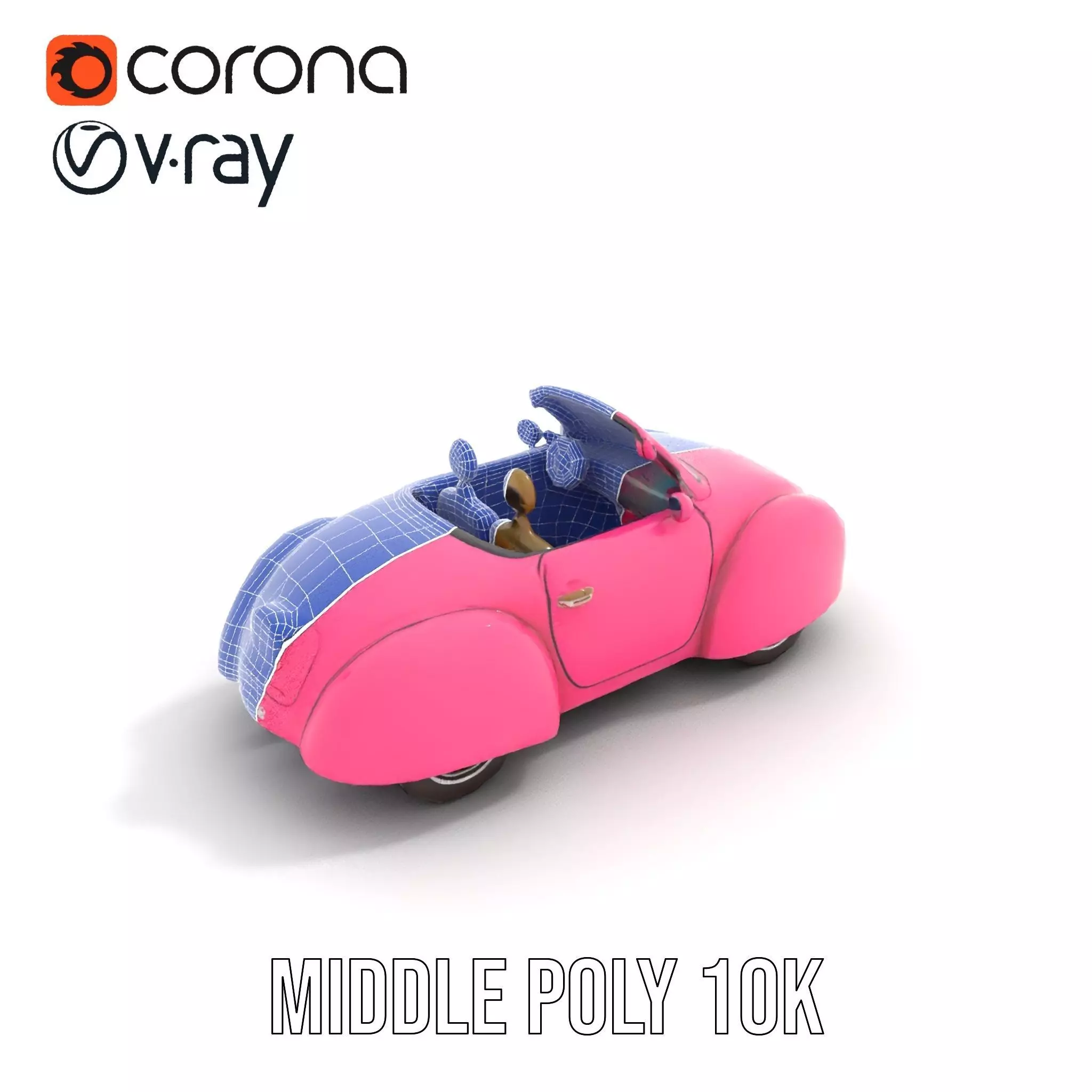 Pink Vintage Convertible model pack Low-poly 3D model_14