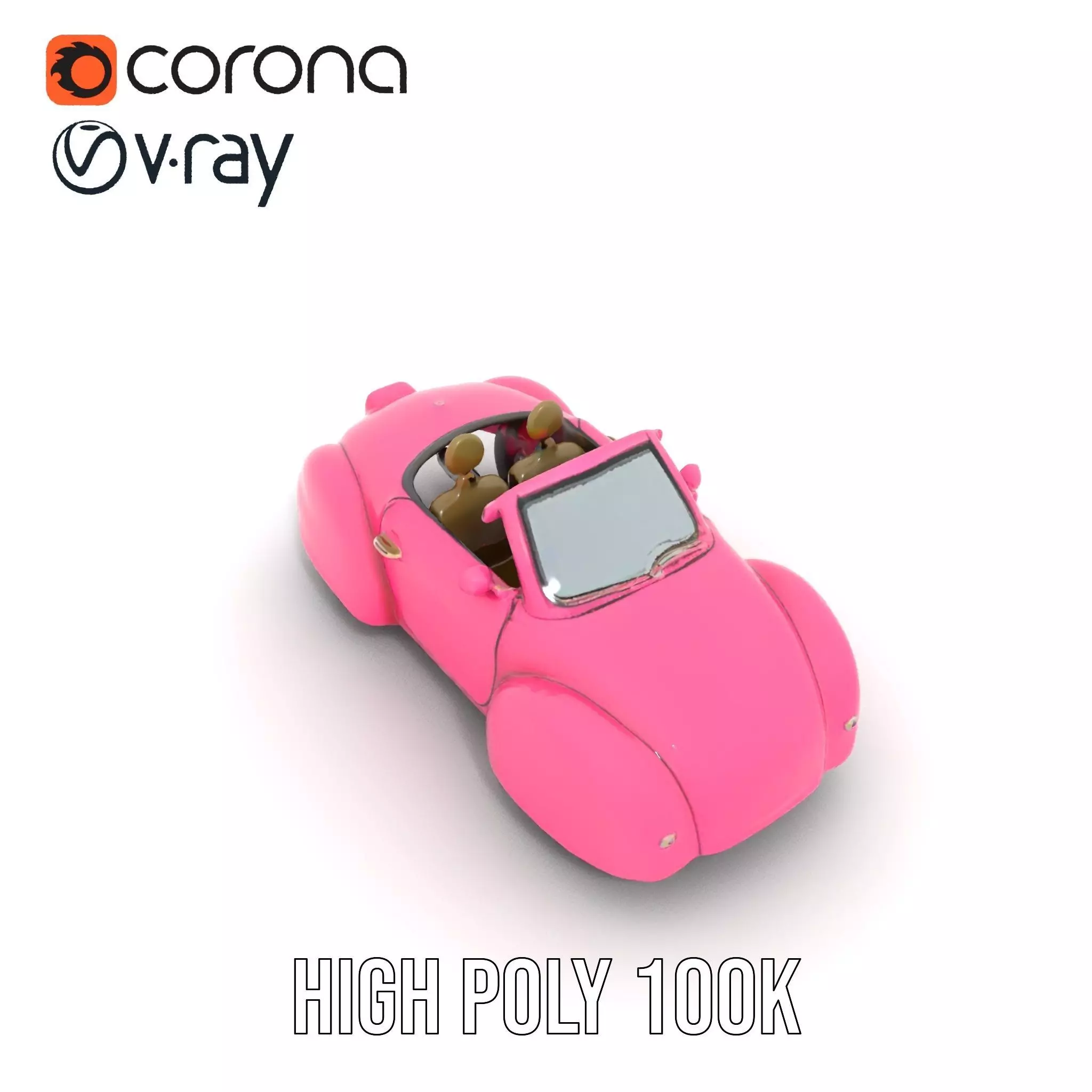 Pink Vintage Convertible model pack Low-poly 3D model_24