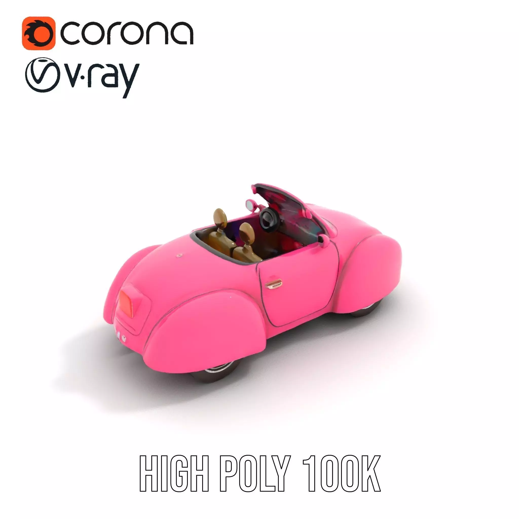 Pink Vintage Convertible model pack Low-poly 3D model_27